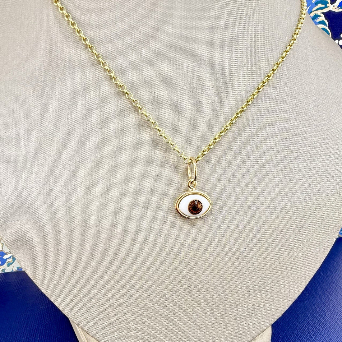 14k Brown Eye (Ojo) Pendant Charm, Newly Handcrafted