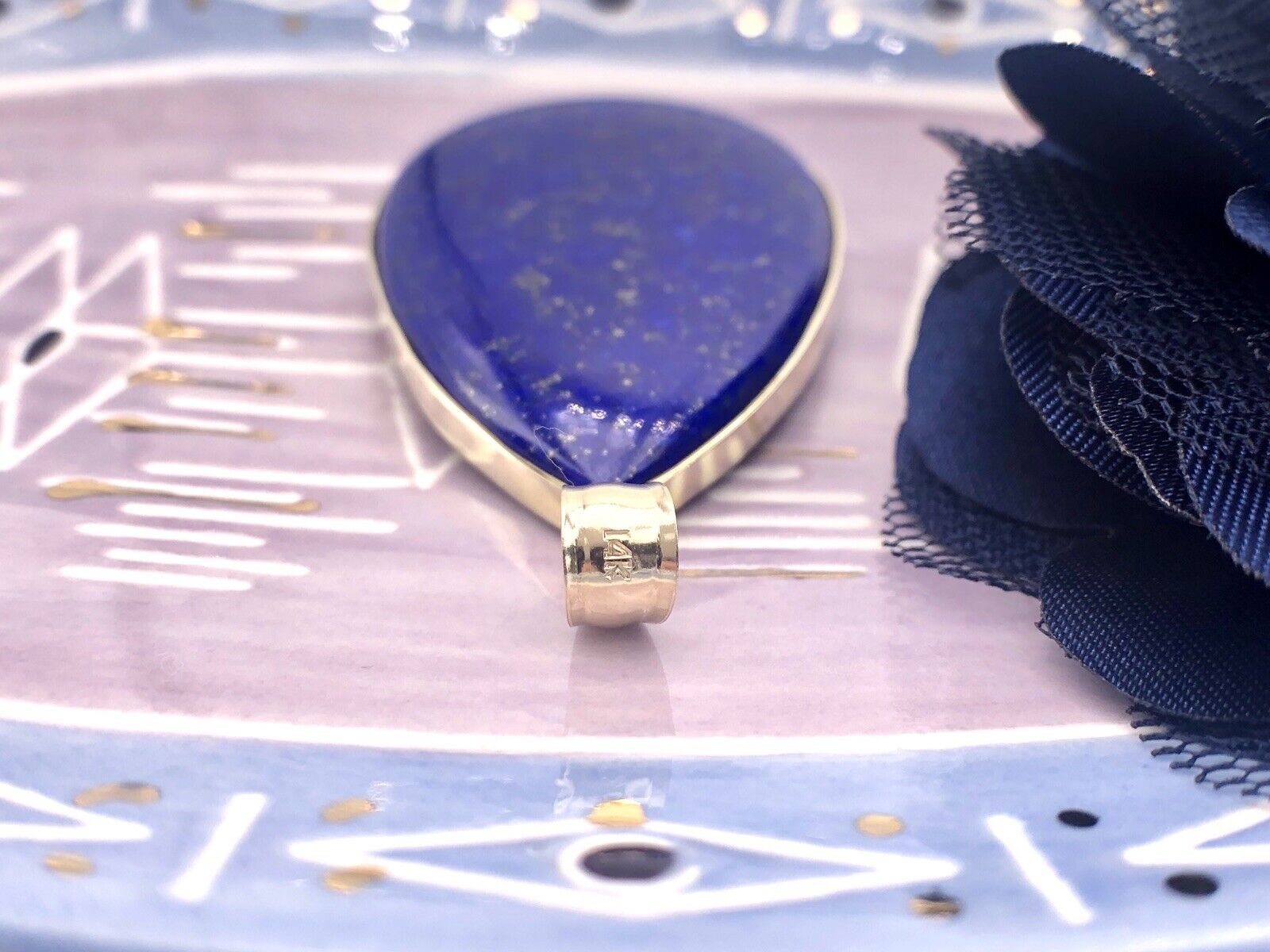 Gorgeous Solid 14K Gold & Genuine Lapis Lazuli (30ct) Large Drop Pendant, New
