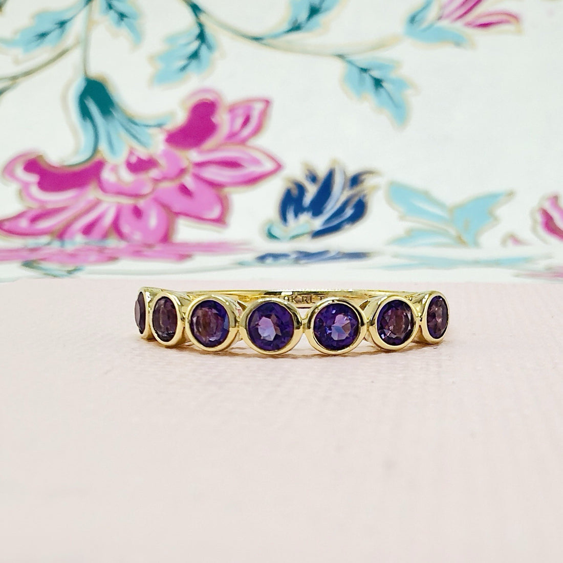 10k Yellow Gold Genuine Amethyst Ring Band, New, Sz 8.75