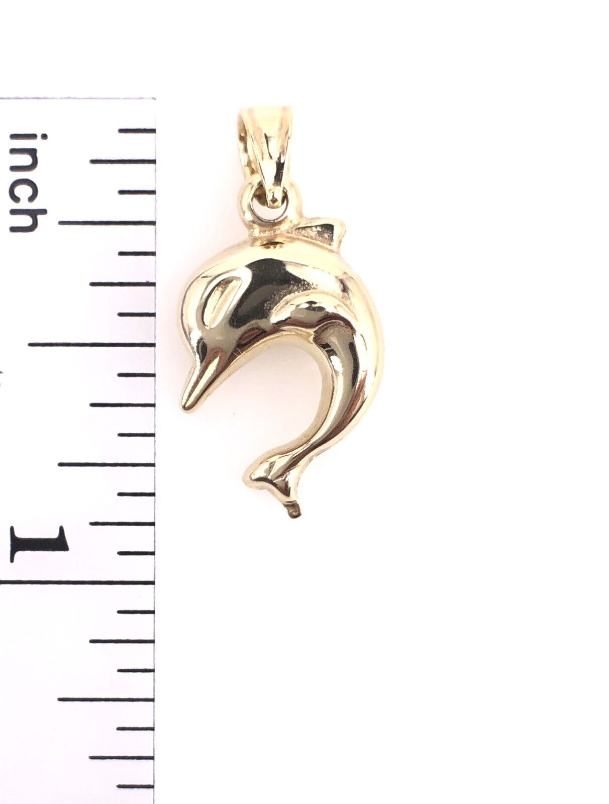 Medium Jumping Dolphin Solid 14K Yellow Gold Puffy 2 Sided Charm/Pendant, New