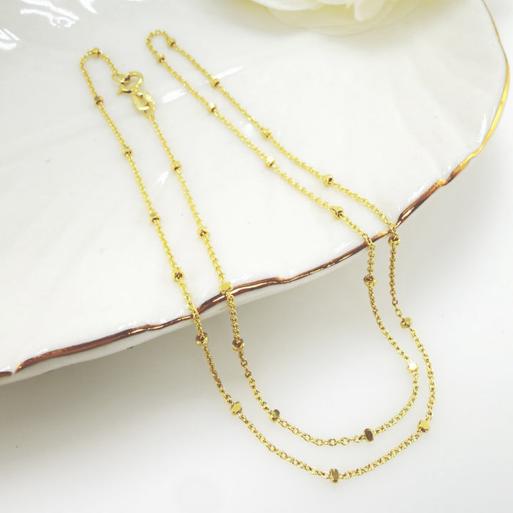 14k Yellow Gold Diamond-Cut Ball Station Chain, 16", New