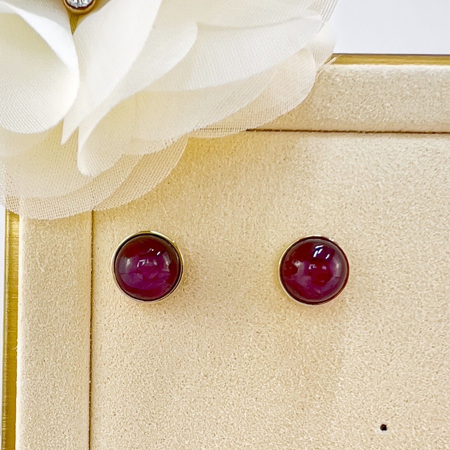 Genuine Star Ruby Solid 14k Yellow Gold Stud Earrings, Newly Handcrafted