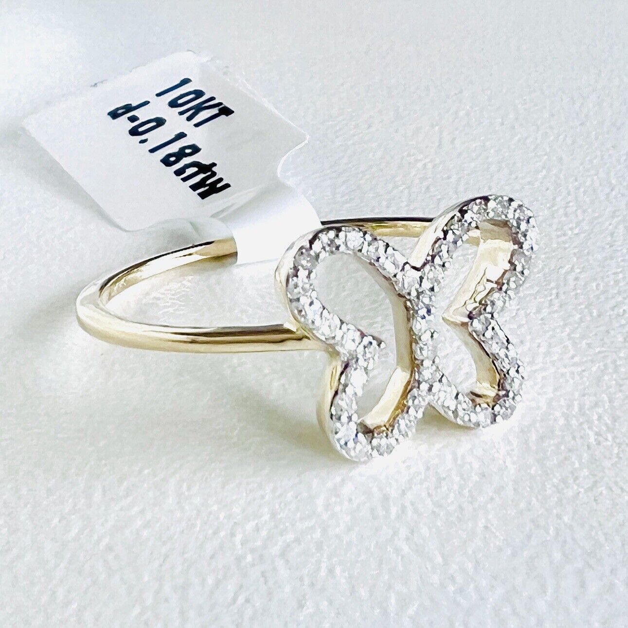 Solid 10k Yellow Gold Genuine Diamond Butterfly Cut-Out Ring, Size 7