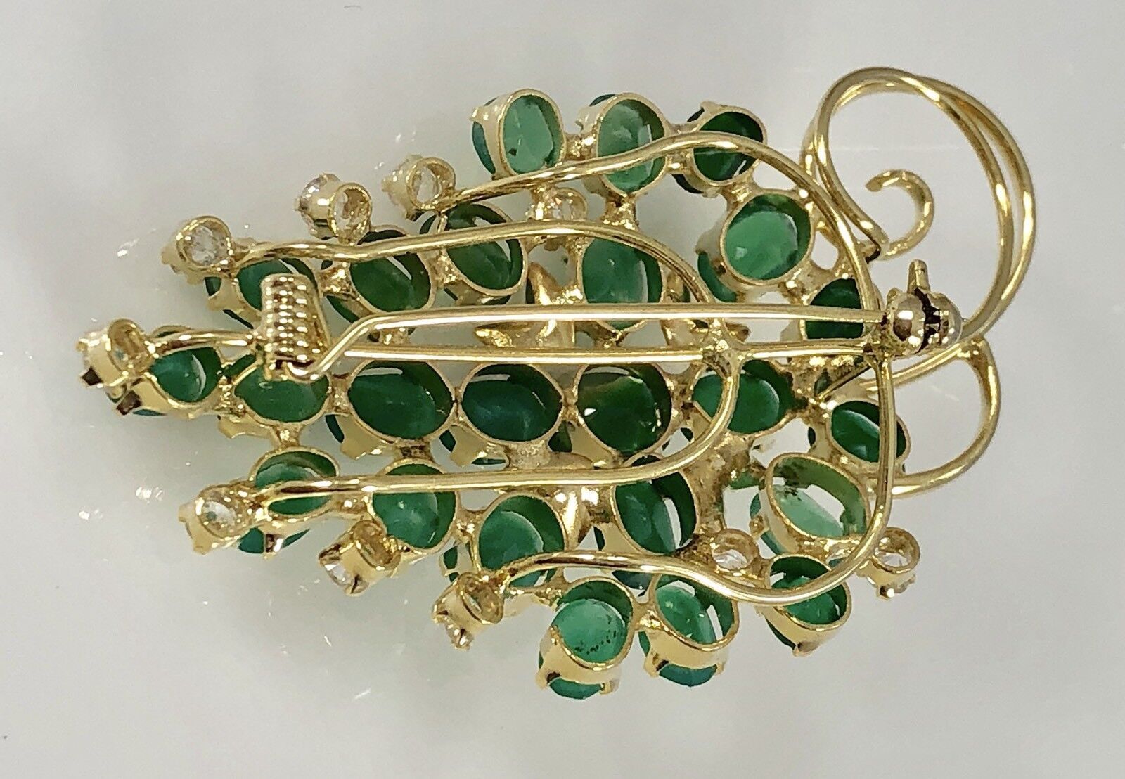 Genuine Green Chalcedony Grape Cluster Pin or Pendant 22kt HGE, New, Size 2.25"