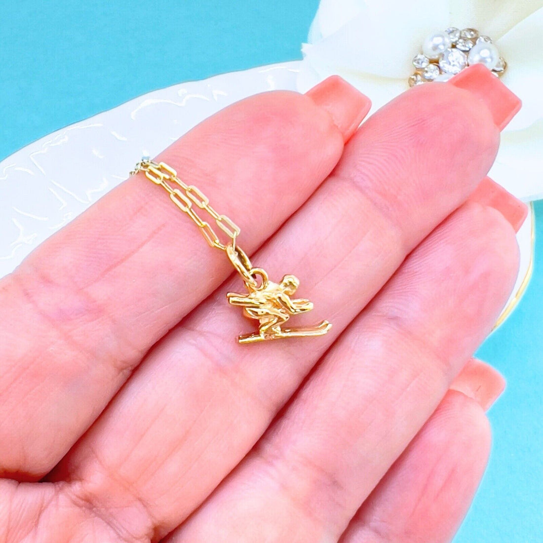 Vintage 14k Yellow Gold Downhill Skier Charm, Preowned