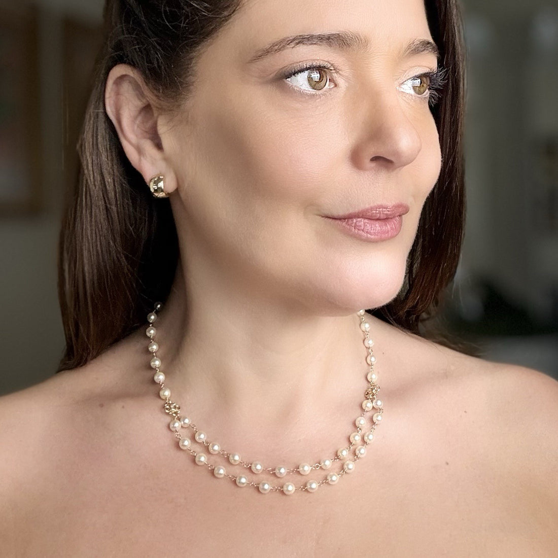 14k Yellow Gold Genuine Akoya Cultured Pearls Handcrafted Necklace, 17-18.75"