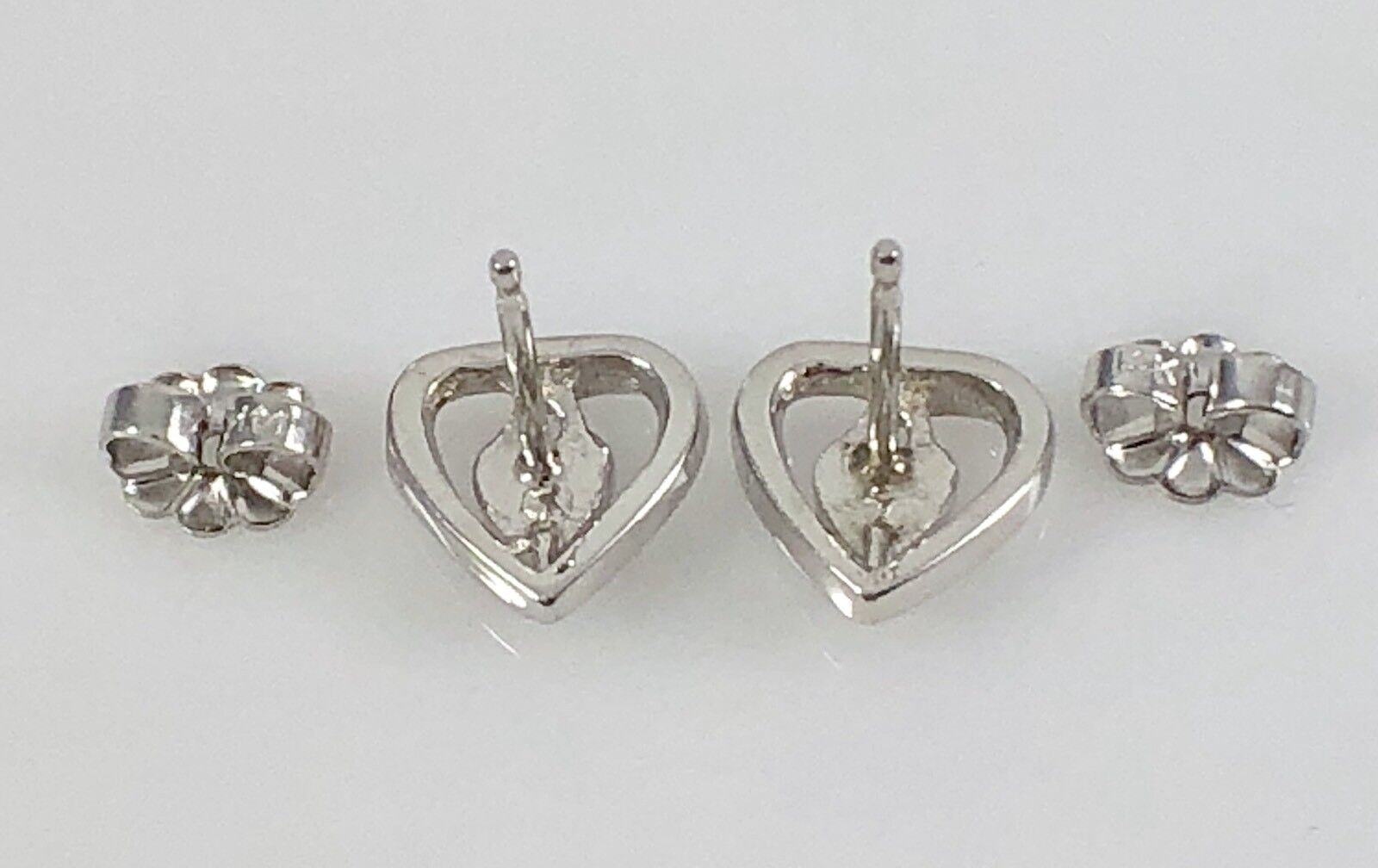 Genuine Emerald 14K White Gold Heart Stud Earrings, New