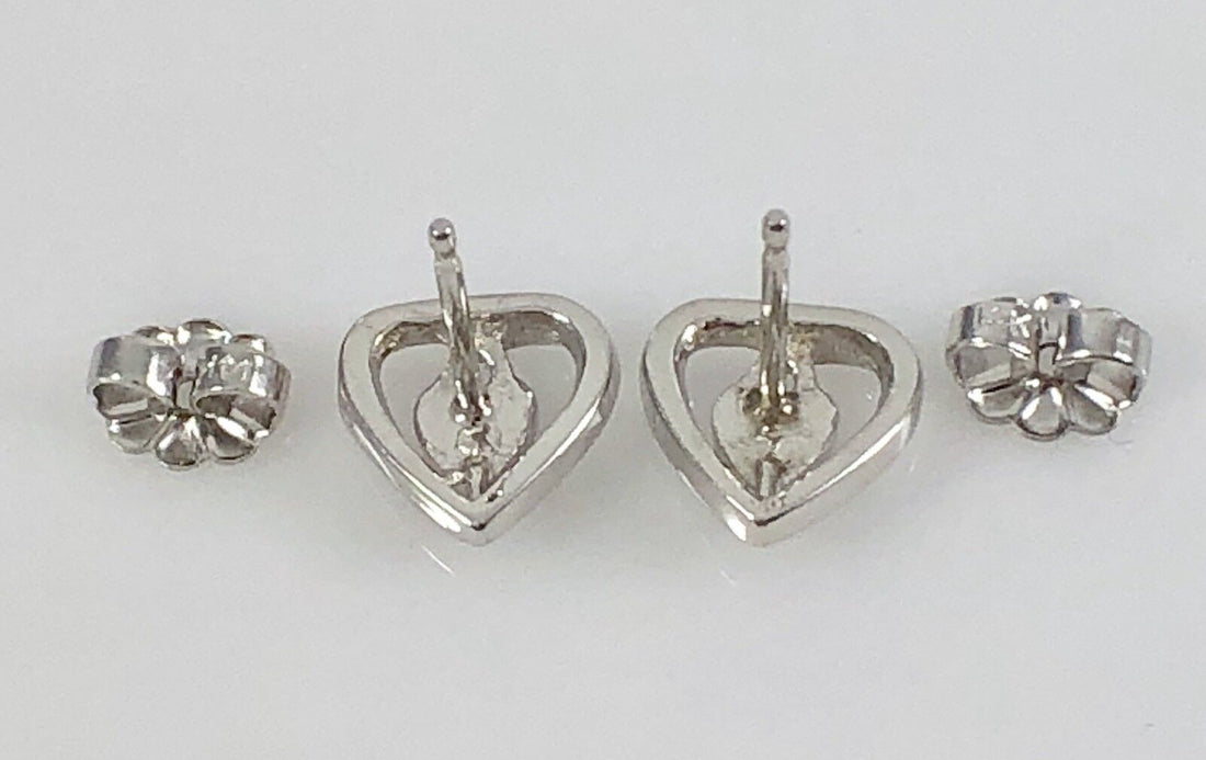 Genuine Emerald 14K White Gold Heart Stud Earrings, New