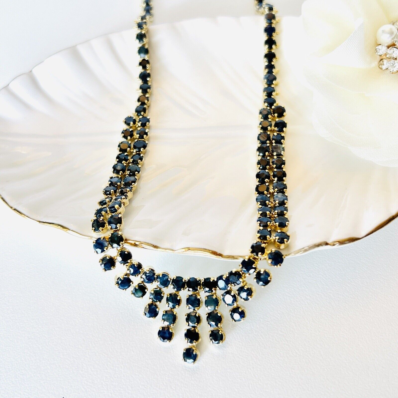 Genuine Sapphire "Cleopatra" Necklace, New 19"