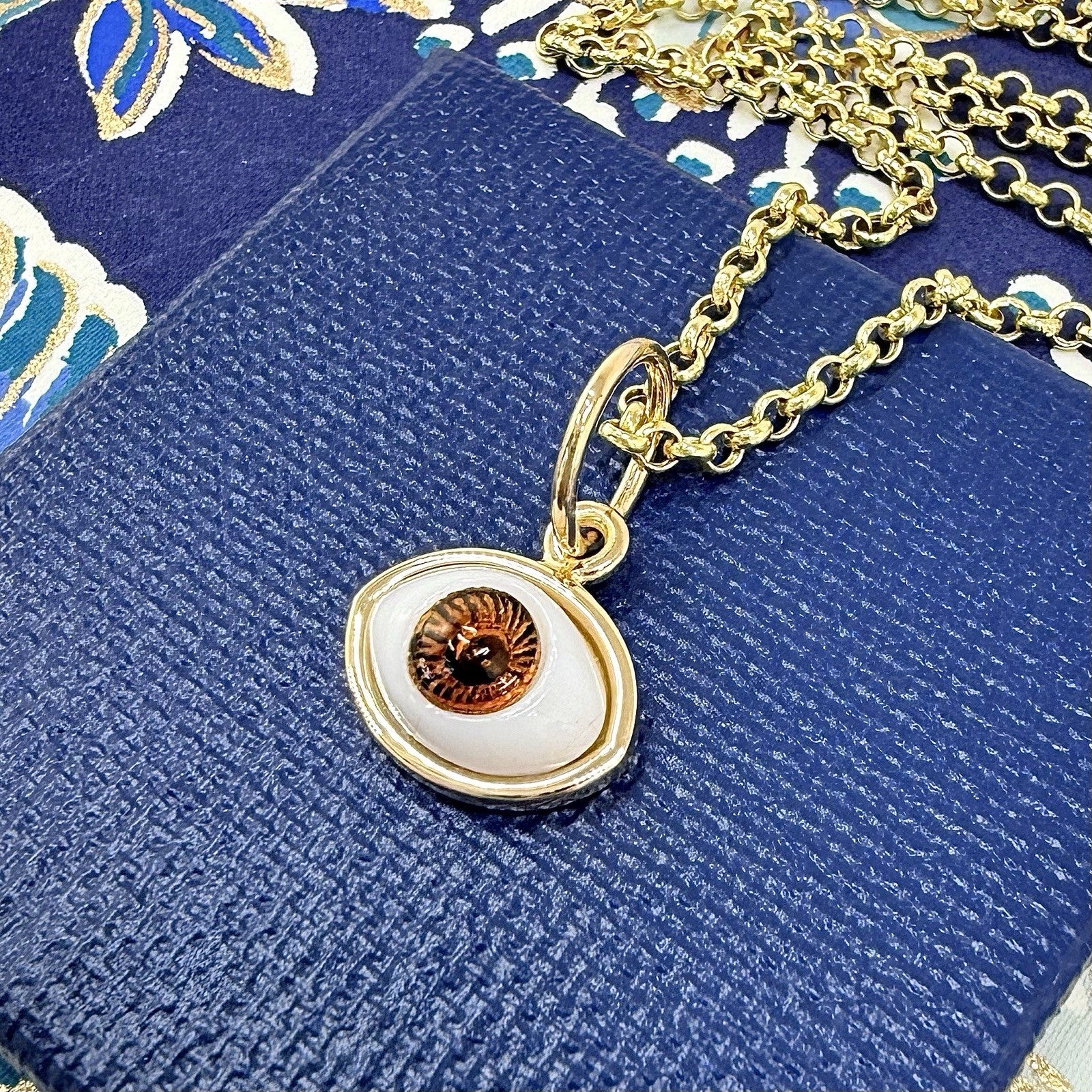14k Brown Eye (Ojo) Pendant Charm, Newly Handcrafted