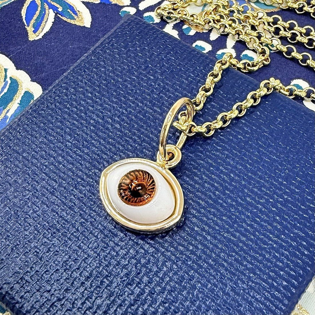 14k Brown Eye (Ojo) Pendant Charm, Newly Handcrafted