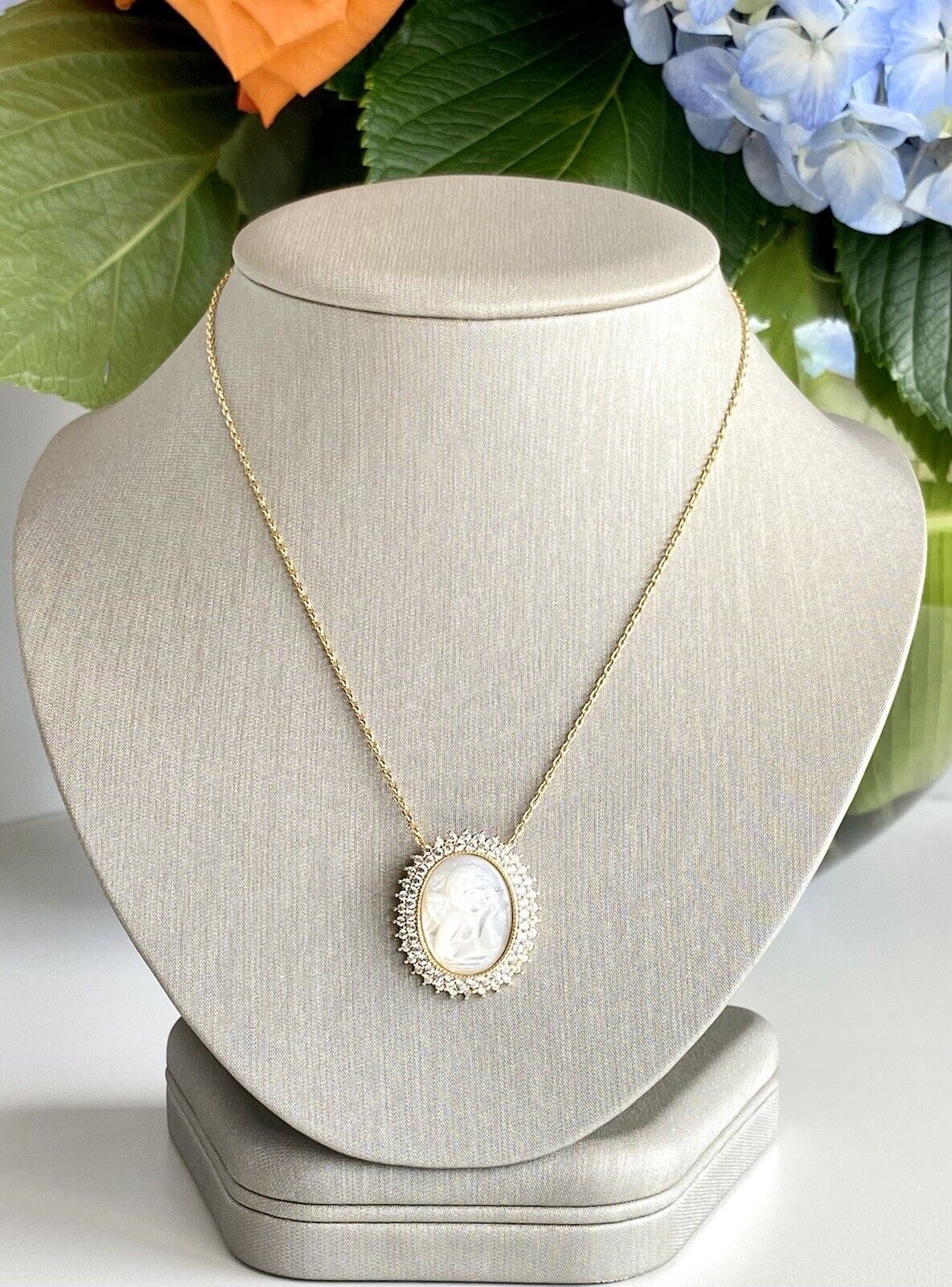 Sterling W/ Gold Overlay Thinking Angel/Cherub Pendant W/ Chain, 16-17", New