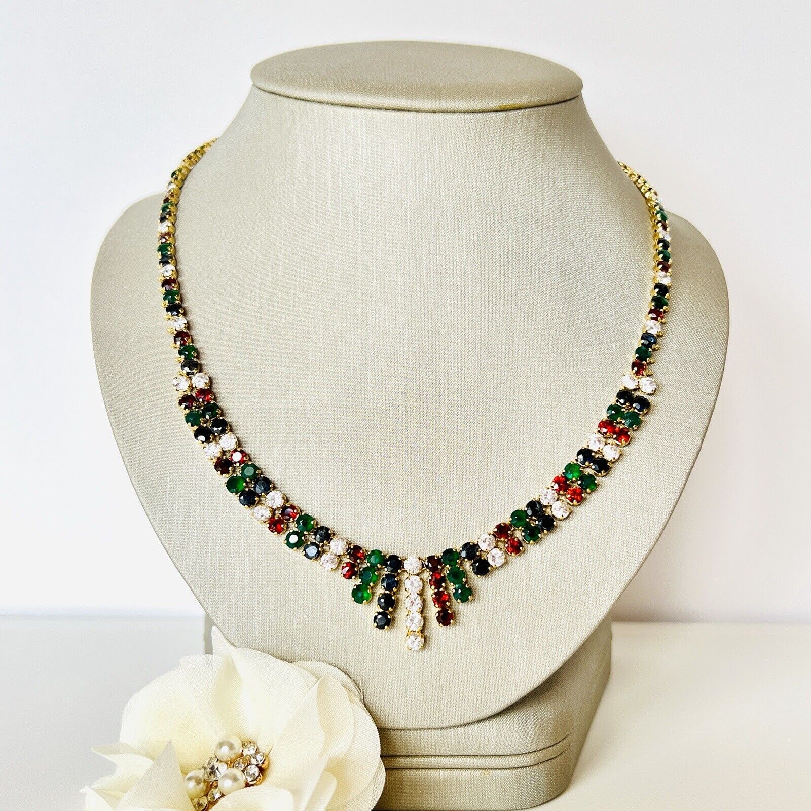Vintage Genuine Multi-Gemstone "Cleopatra" Necklace, New 19"
