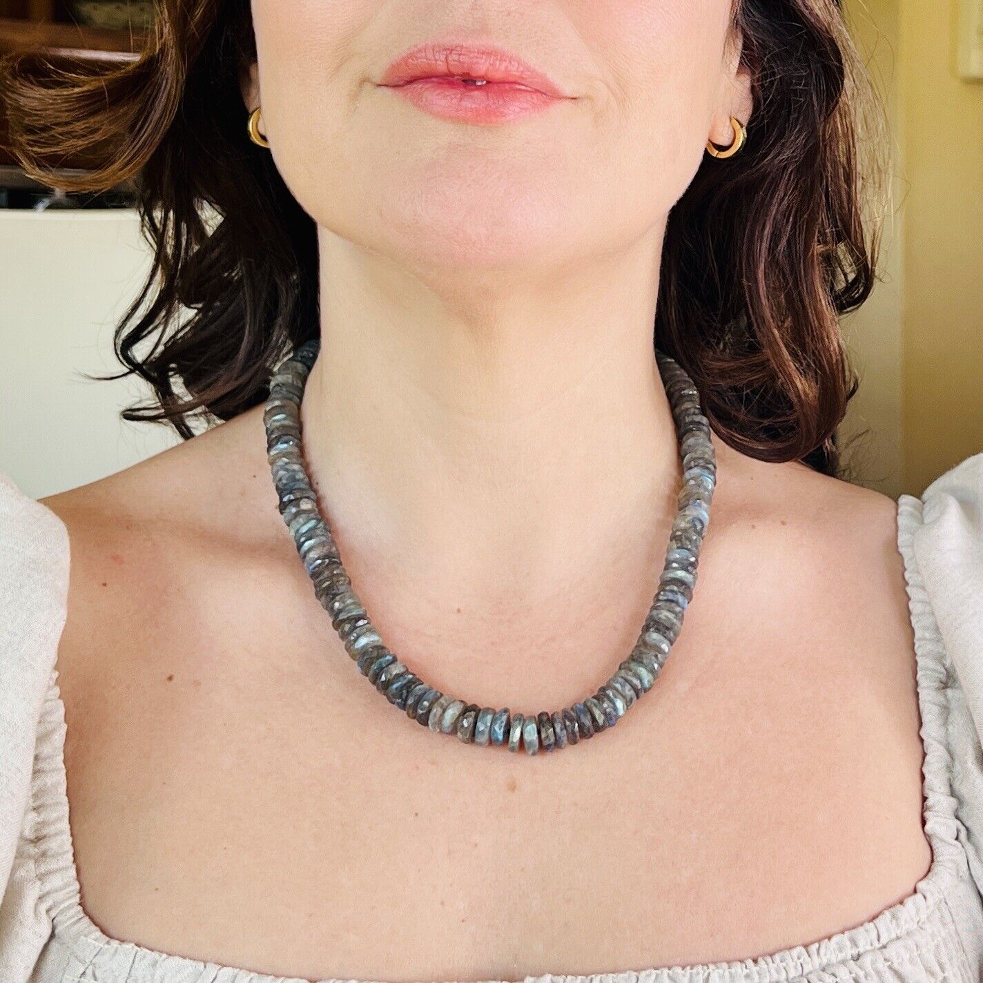 Genuine Labradorite (352cts) 14k Strand/String Beaded Necklace, New 18.5"