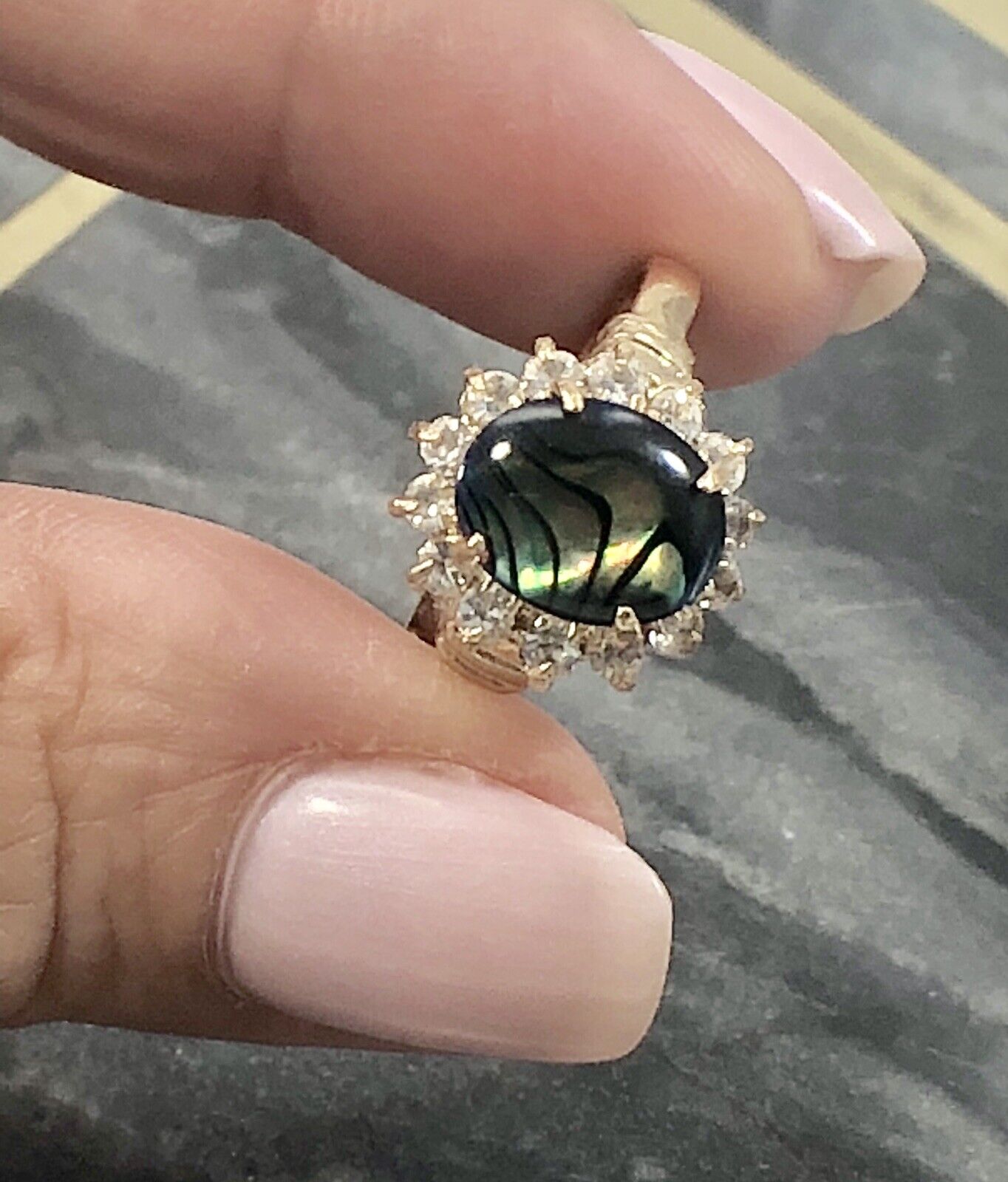 Genuine Abalone and Made With Swarovski HGE Adjustable 6-9 Ring, New