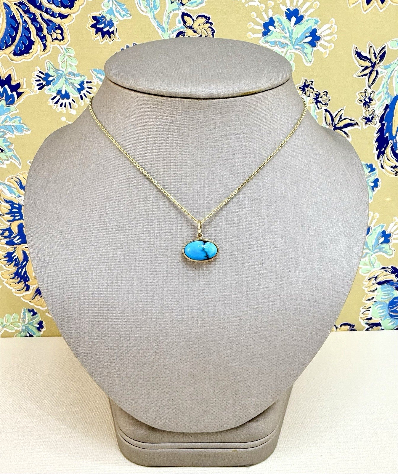 Modernist 14k Yellow Gold Natural Egyptian Turquoise Custom Made Pendant, Unisex