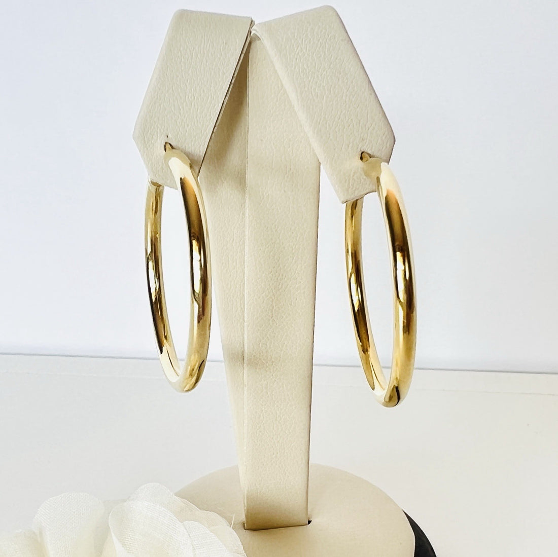 Solid 14k Yellow Gold 3mm Thick Hoop Earrings 30mm Diameter, New