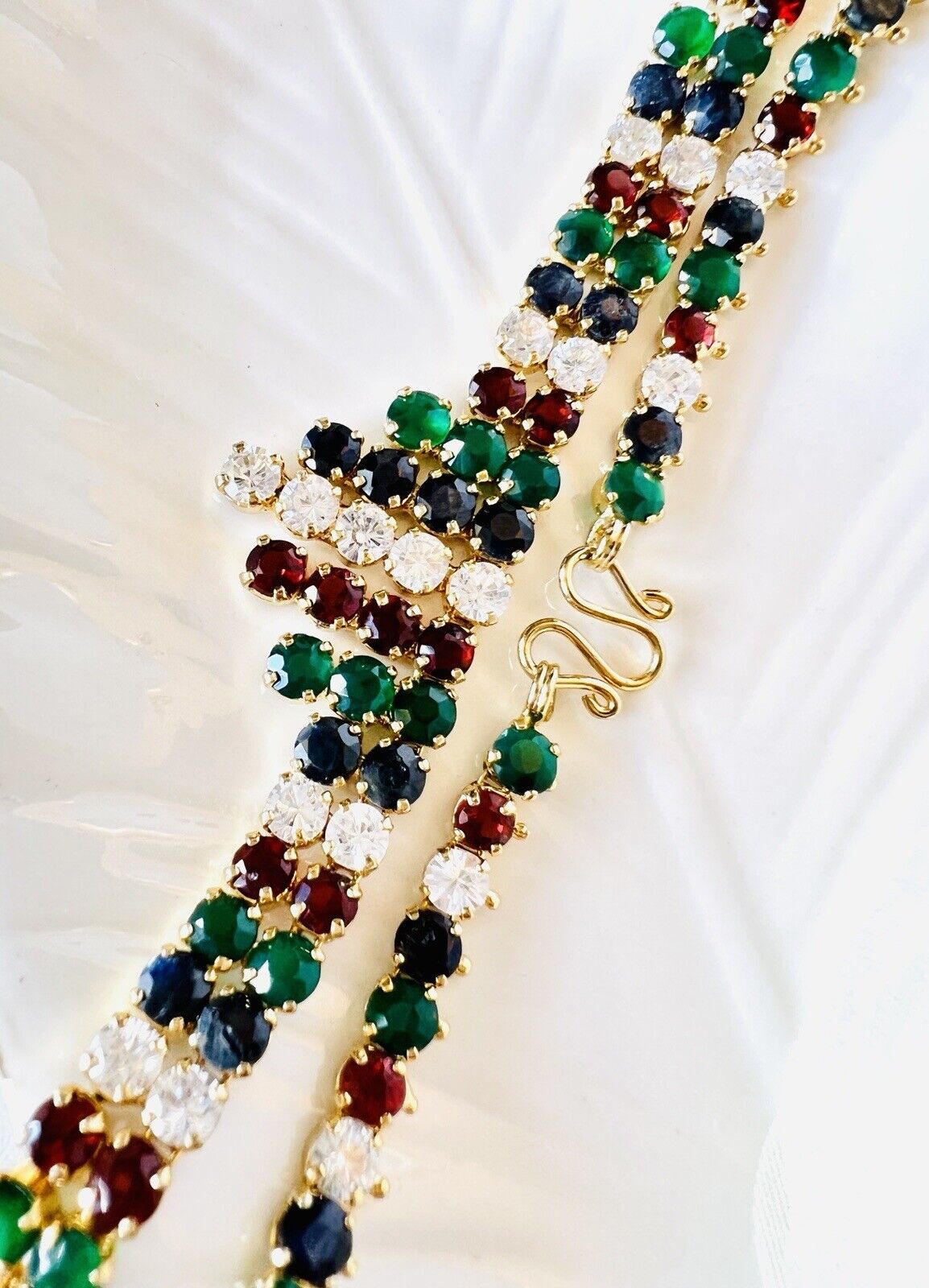 Vintage Genuine Multi-Gemstone "Cleopatra" Necklace, New 19"