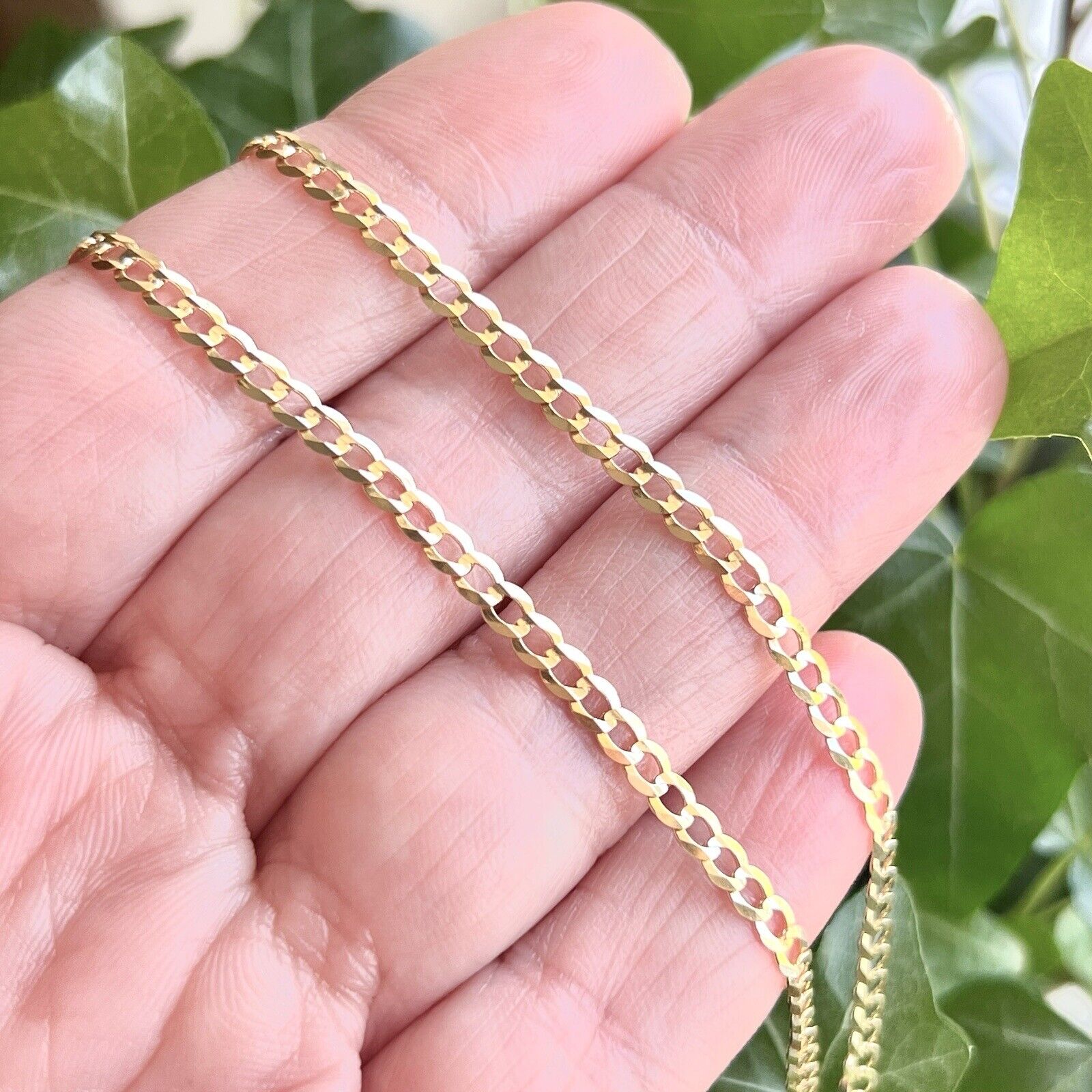 Solid 14k Yellow Gold Curb Link Flat Diamond-Cut Chain, 18", New