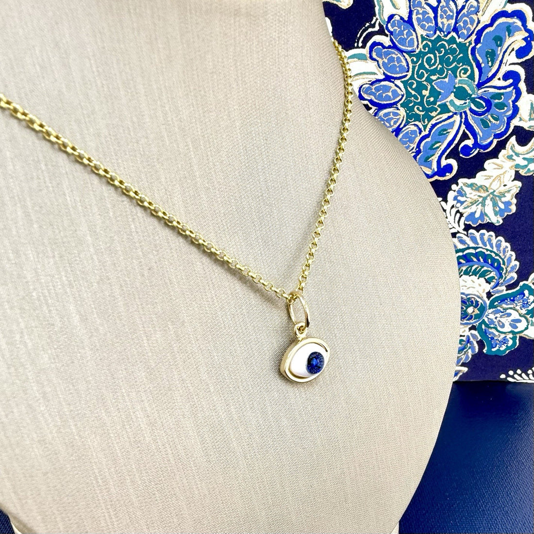 14k Blue Eye (Ojo) Pendant Charm, Newly Handcrafted