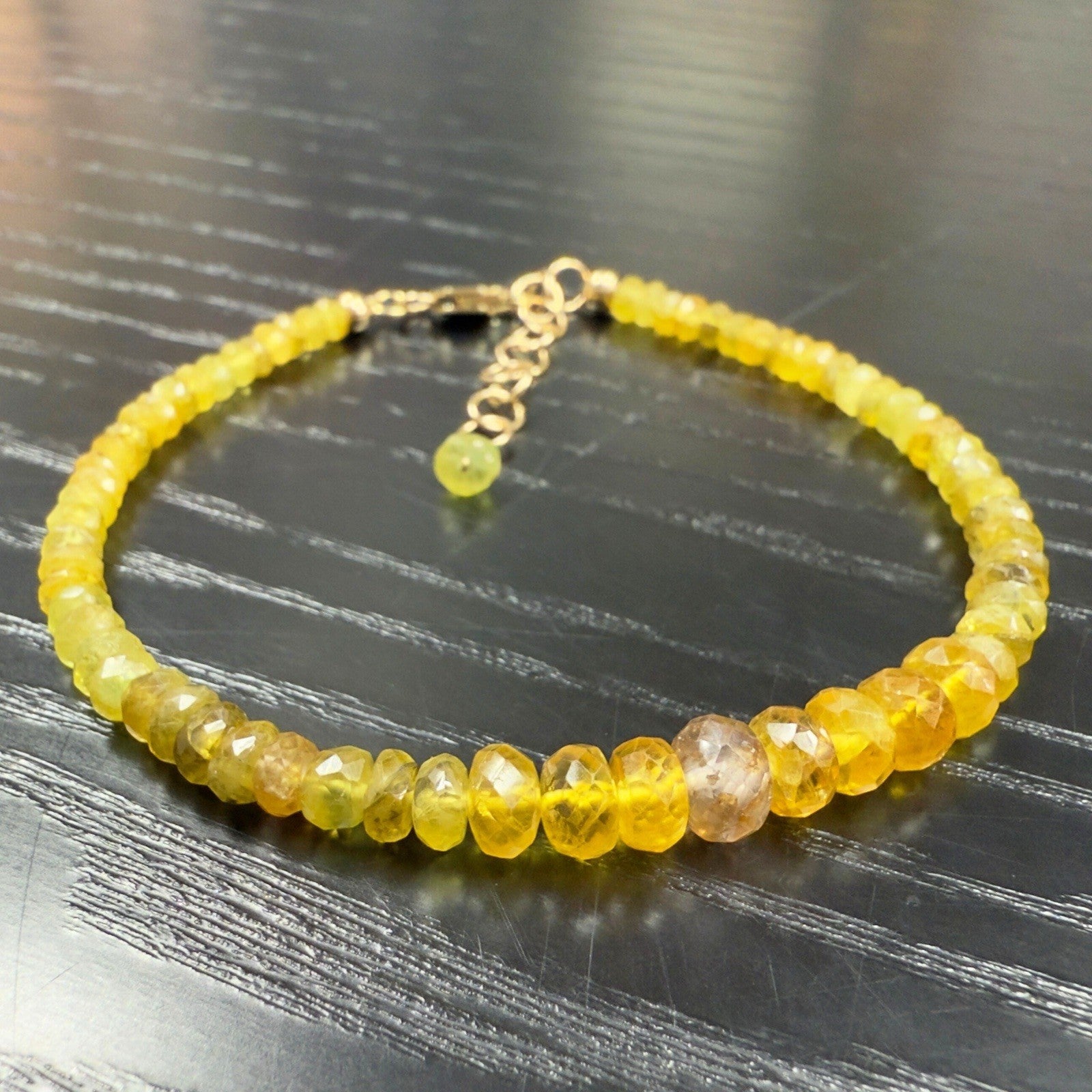 14k Yellow Gold Yellow Sapphire Bracelet, Adjustable 6.75-7.75", New