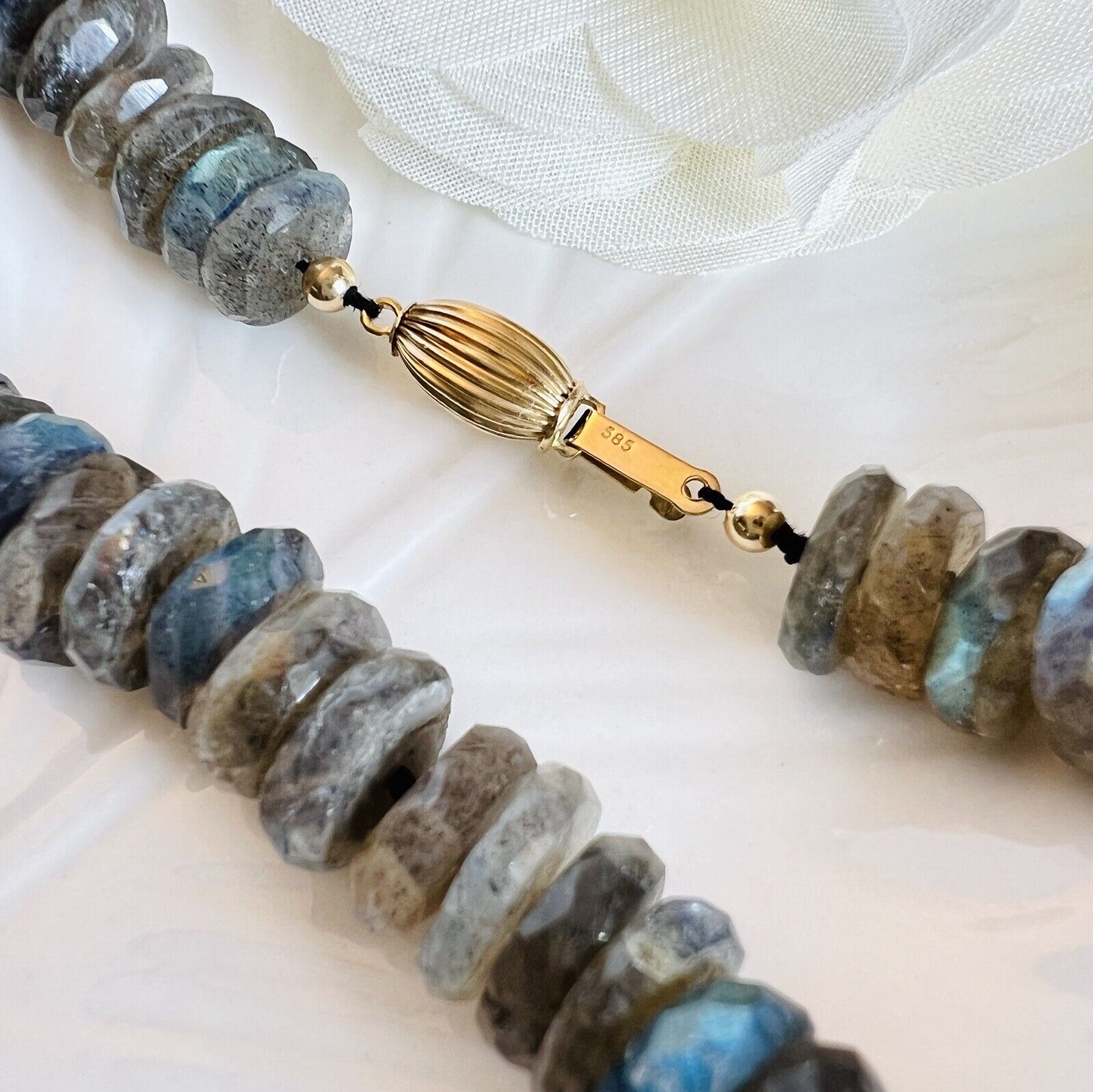 Genuine Labradorite (352cts) 14k Strand/String Beaded Necklace, New 18.5"