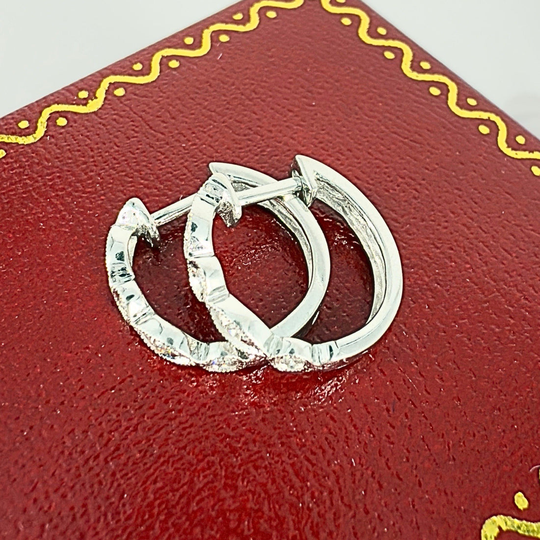 14k White Gold Genuine Diamond Huggie Hoop Earrings, New