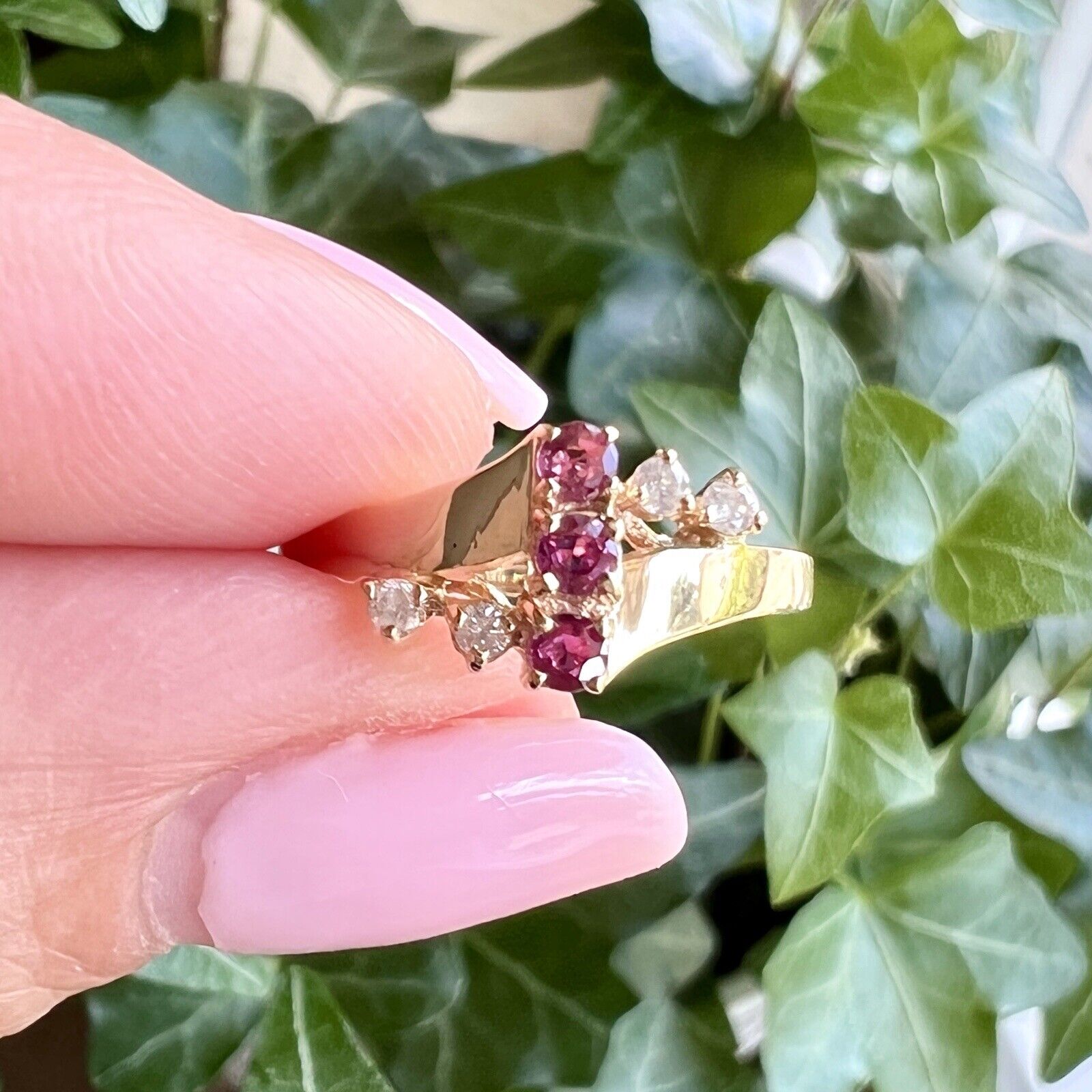 Solid 14k Yellow Gold Genuine Ruby & Diamond Ring, New Size 6.5