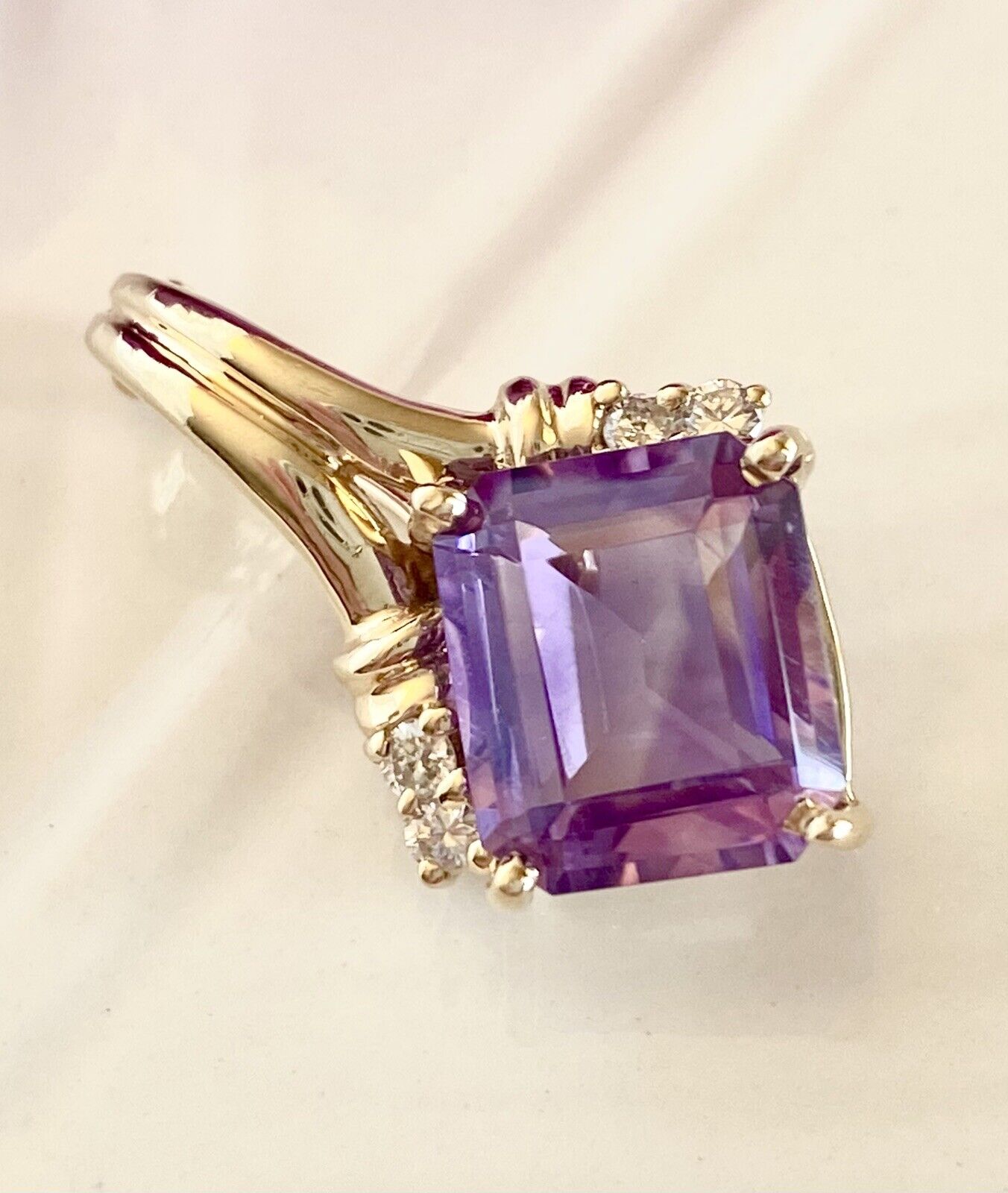 Vintage 14k Yellow Gold, Amethyst (5.12ct) & Diamond Enhancer/Pendant, New