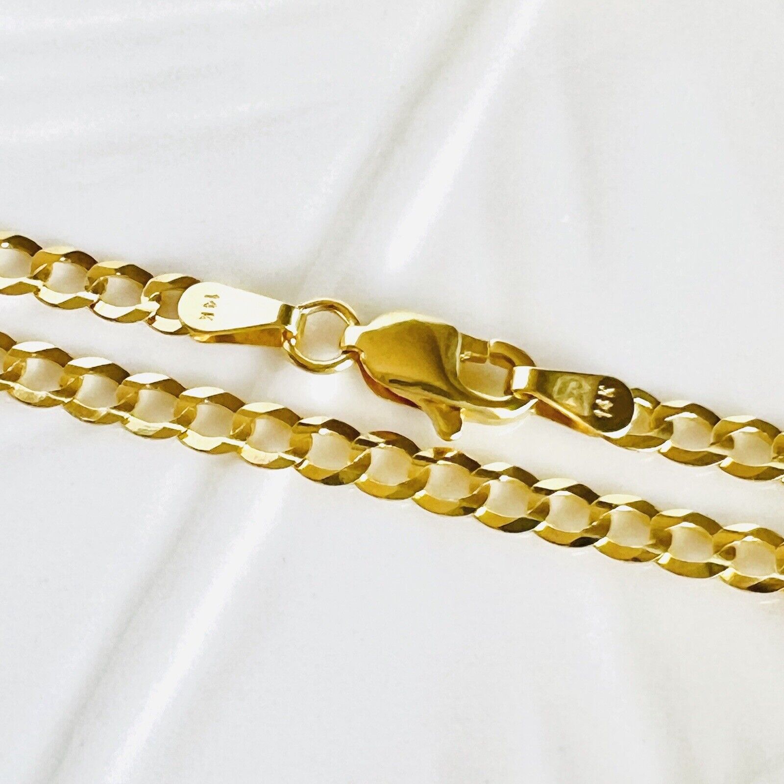 Solid 14k Yellow Gold Curb Link Flat Diamond-Cut Chain, 18", New