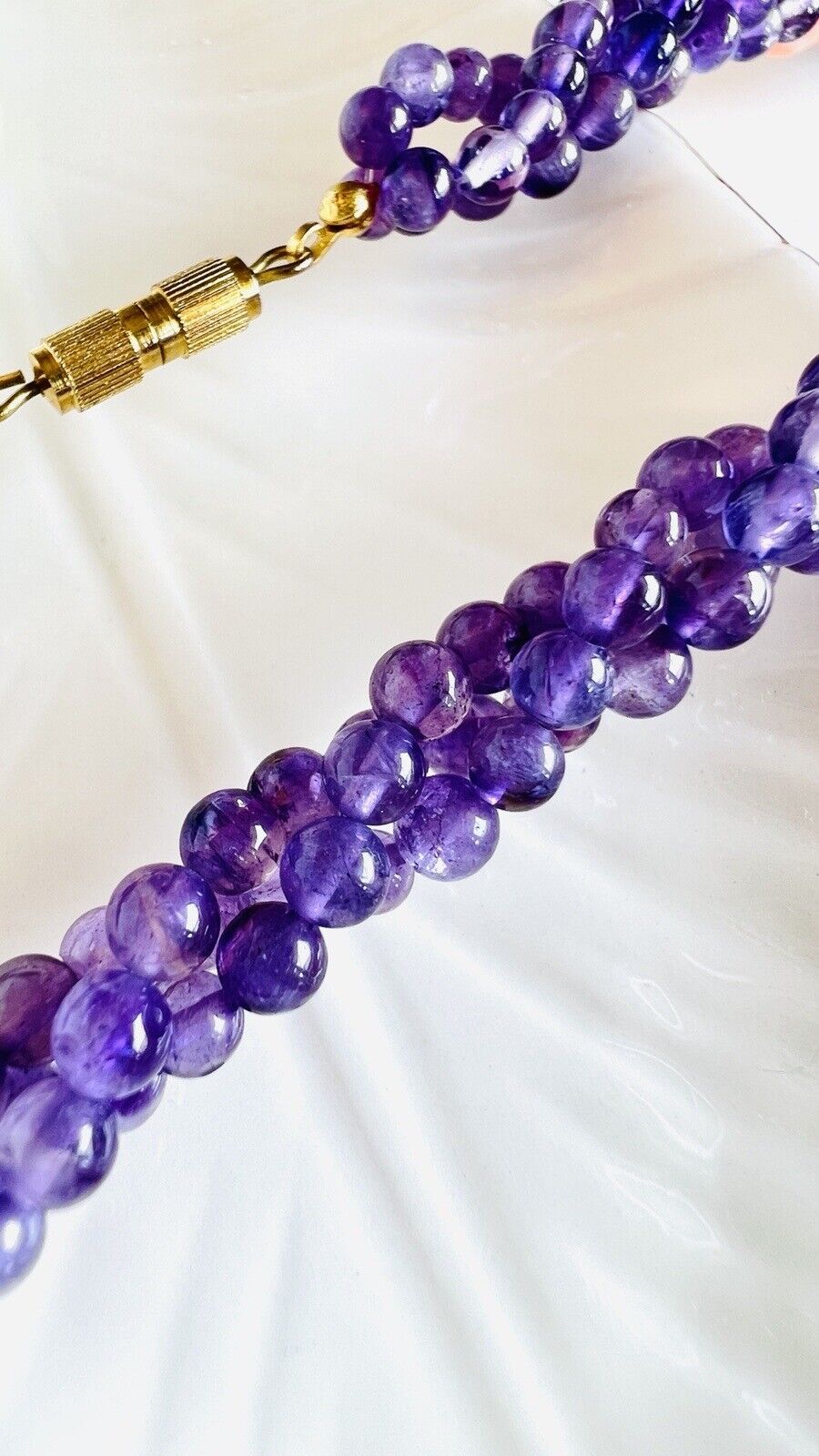 Vintage Beautiful Genuine Salmon Coral & Amethyst Woven Rope Necklace 18 inches