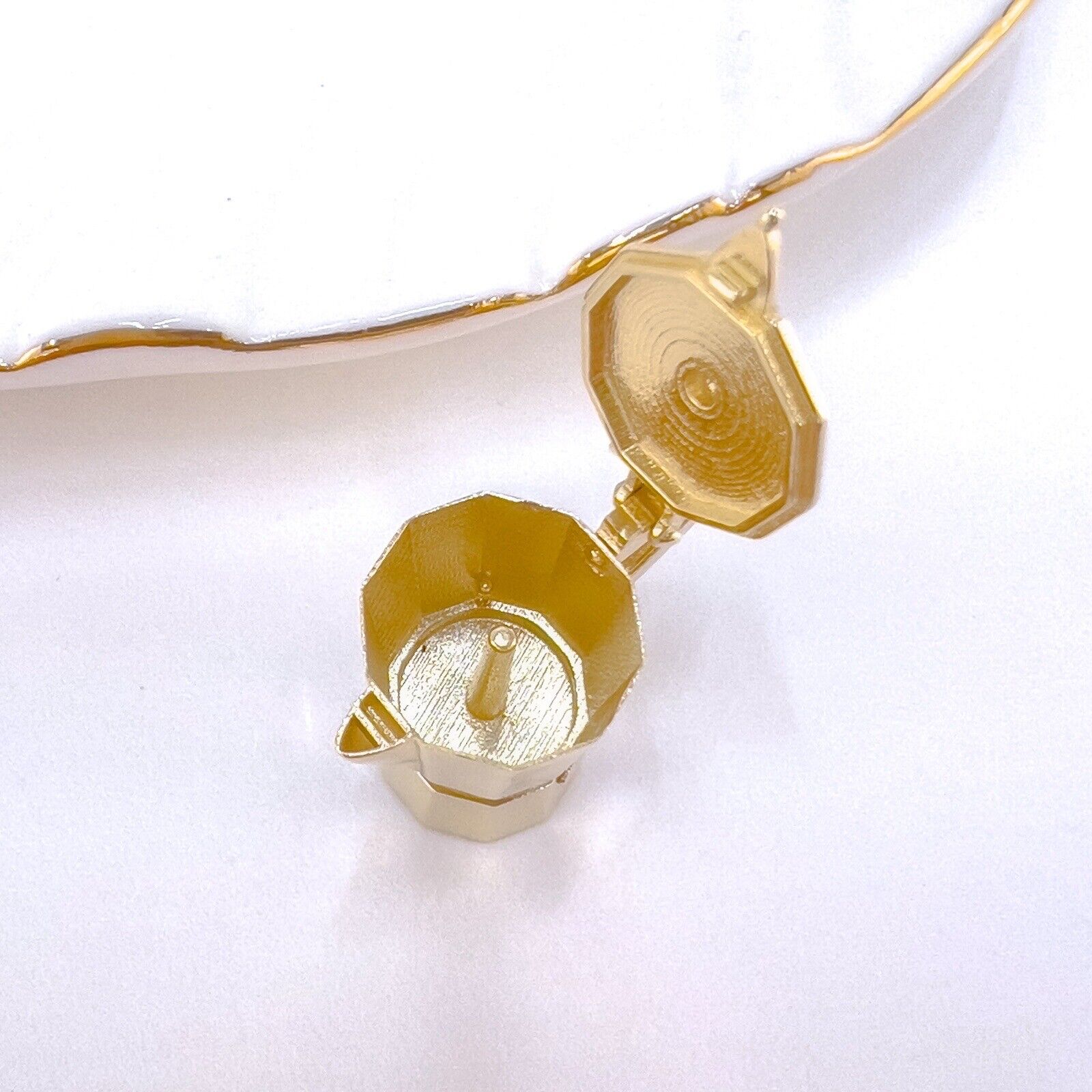 14K Yellow Gold 3D Italian Espresso Coffee Pot/ Cafetera Cubana, New, Large