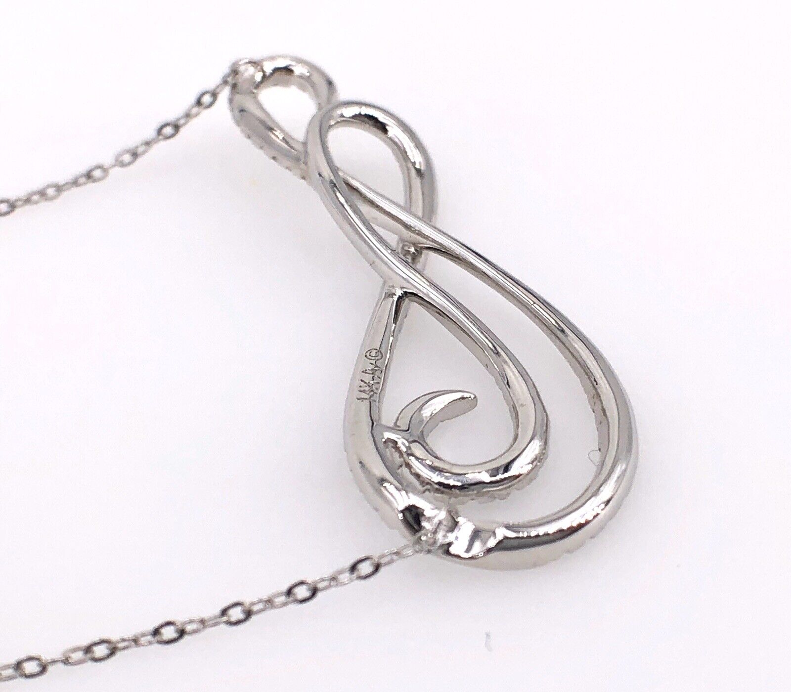 Gorgeous 14k White Gold & Diamond Swirl Design Necklace Chain, 17", New