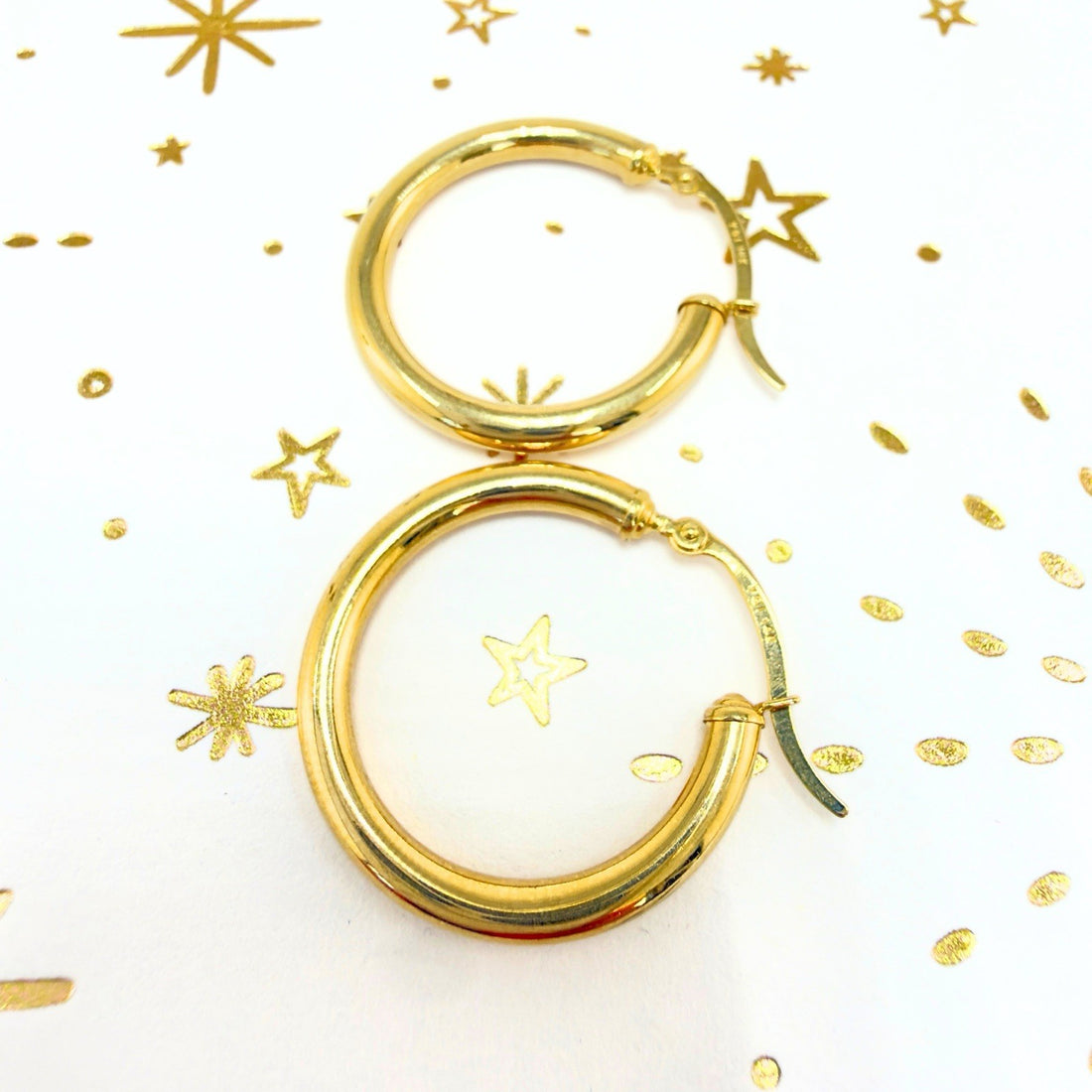 Solid 14k Yellow Gold 3mm Thick Hoop Earrings 25mm Diameter, New