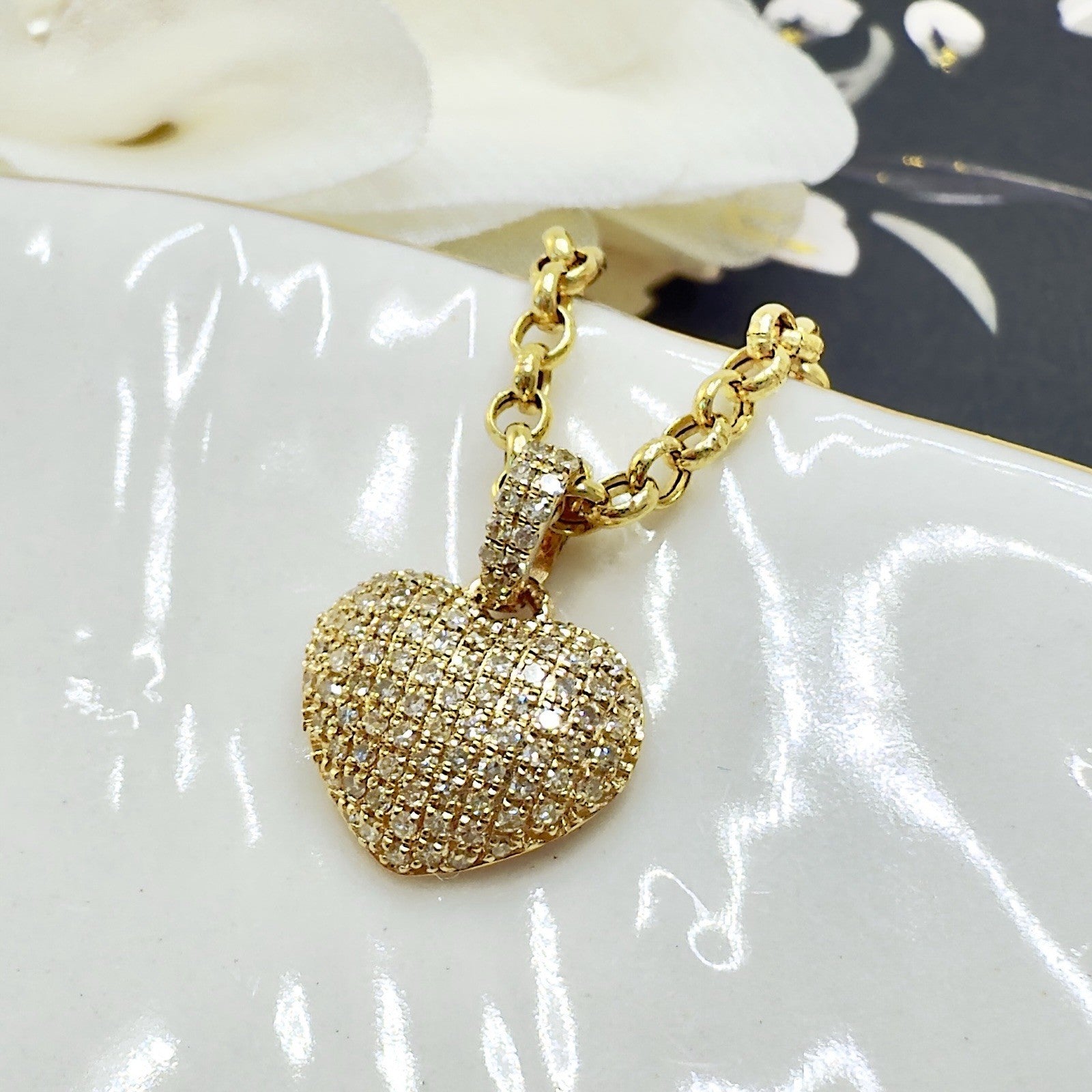 10k Yellow Gold Genuine Diamond Heart Pave Pendant, New