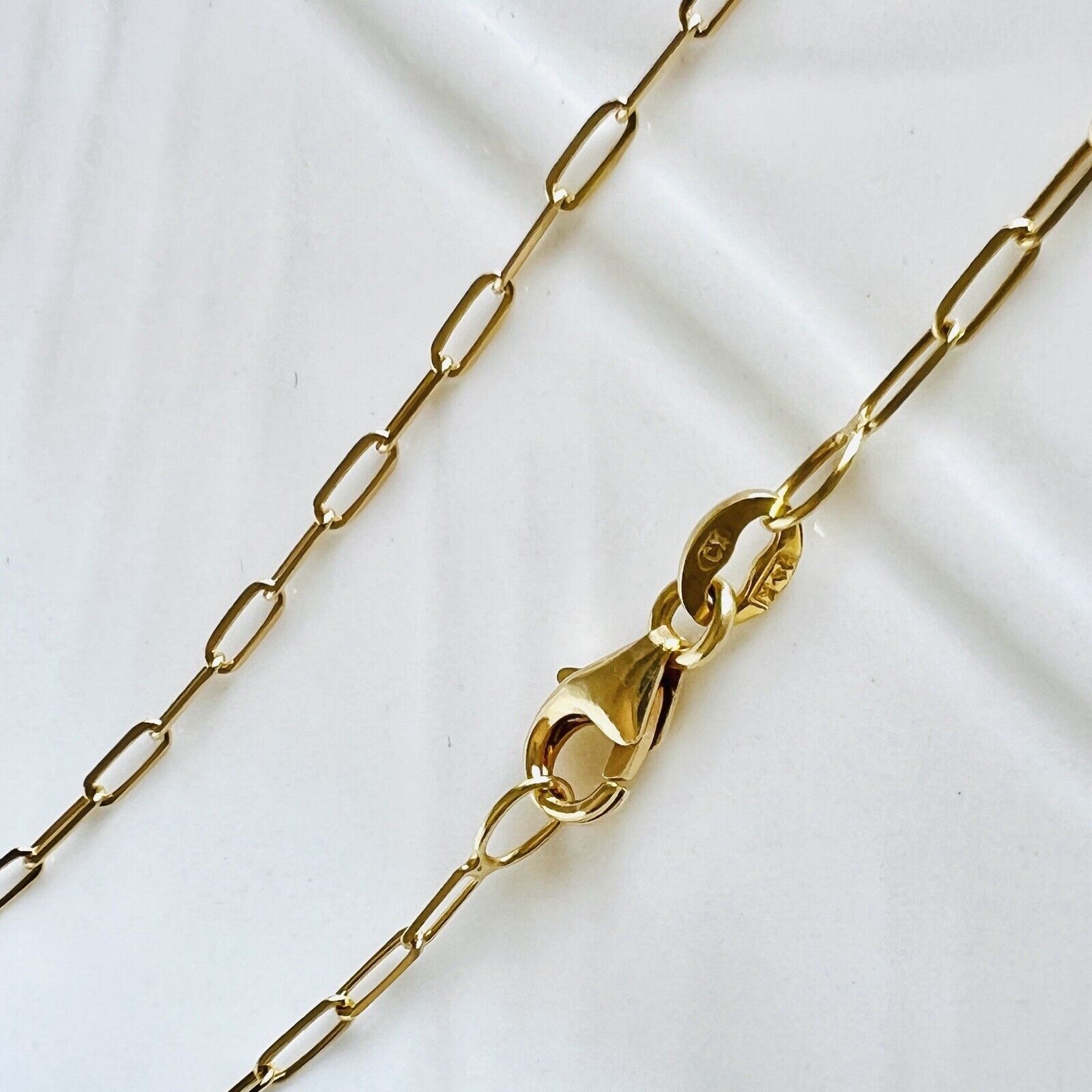 Solid 14K Yellow Gold 1.5 mm Paper Clip Diamond-Cut Chain, 18", New