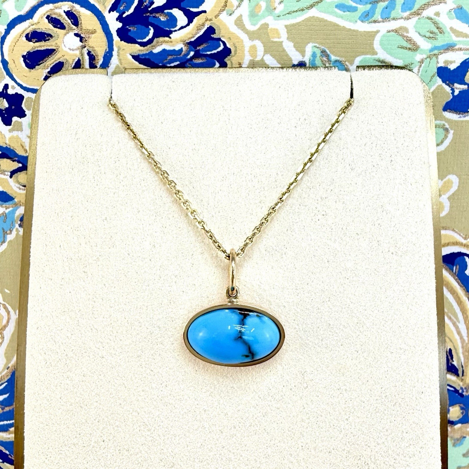 Modernist 14k Yellow Gold Natural Egyptian Turquoise Custom Made Pendant, Unisex