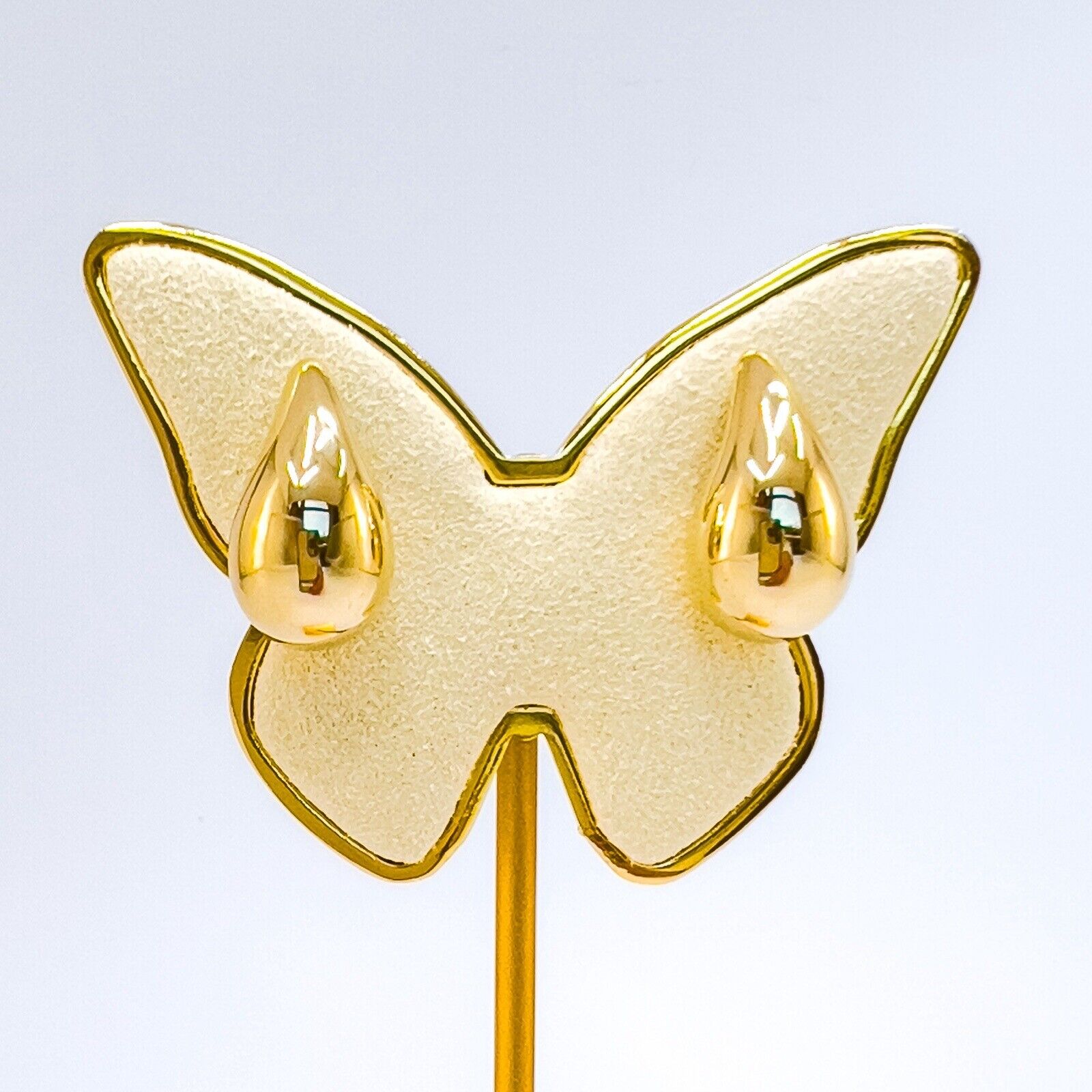 14k Yellow Gold Curved Puffed Drop Stud Earrings, New