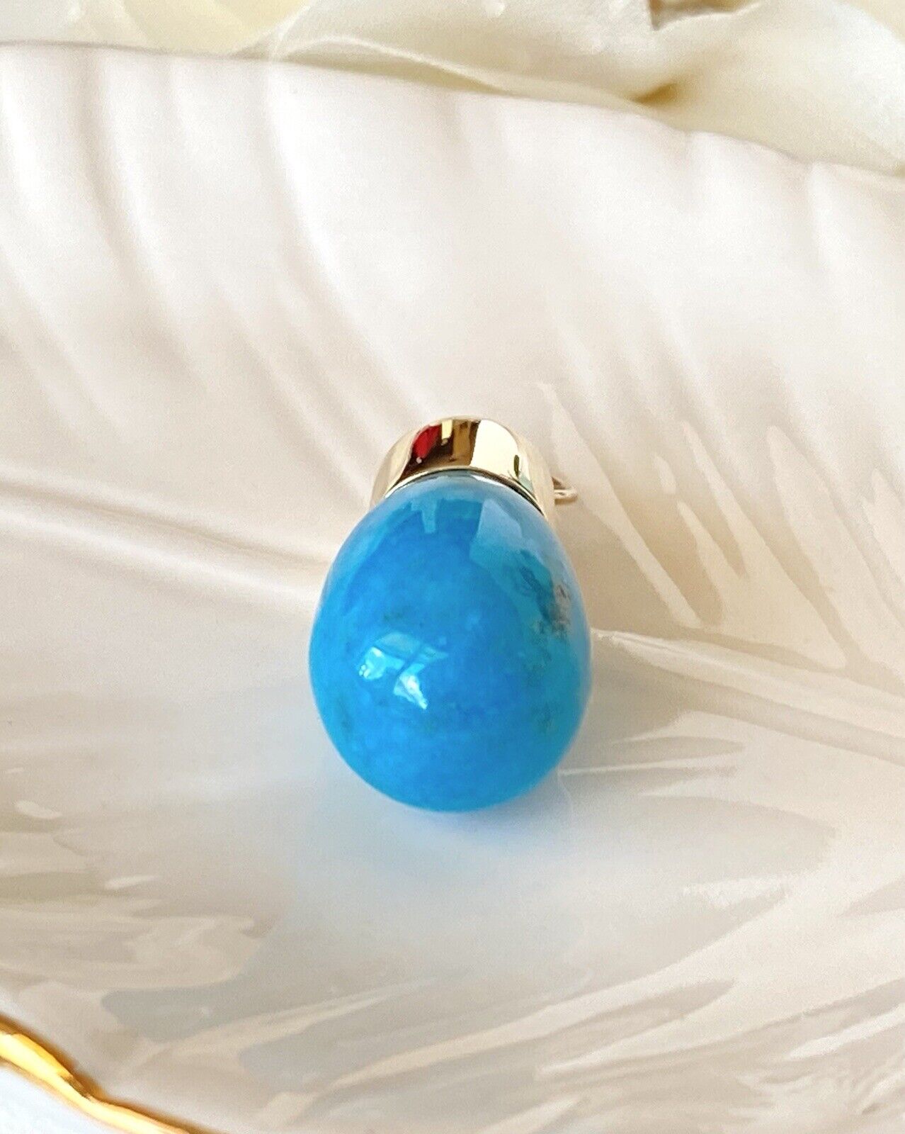 Natural Egyptian Turquoise (24ctw) & Solid 14K Yellow Gold Pendant, New 1.32" #1