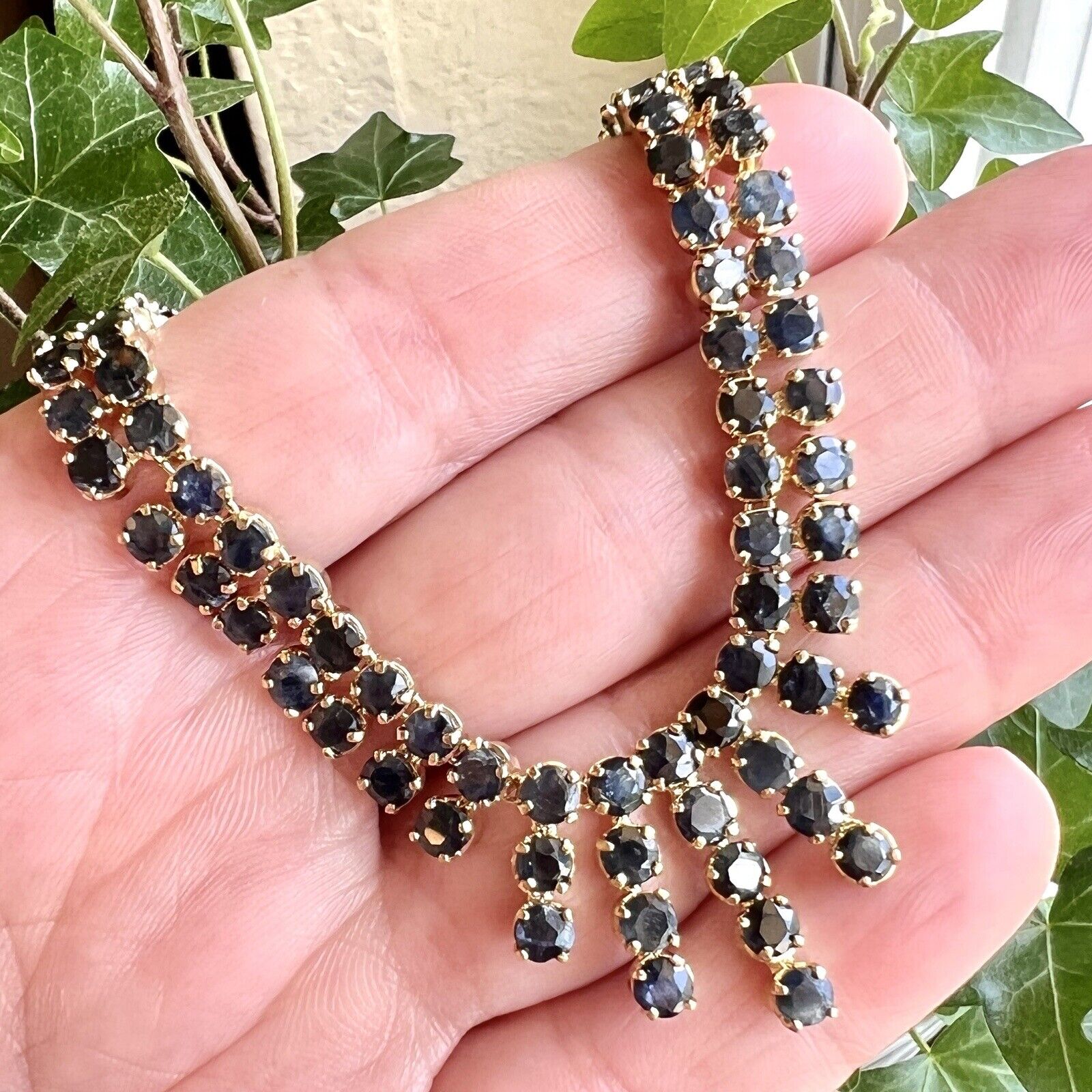 Genuine Sapphire "Cleopatra" Necklace, New 19"