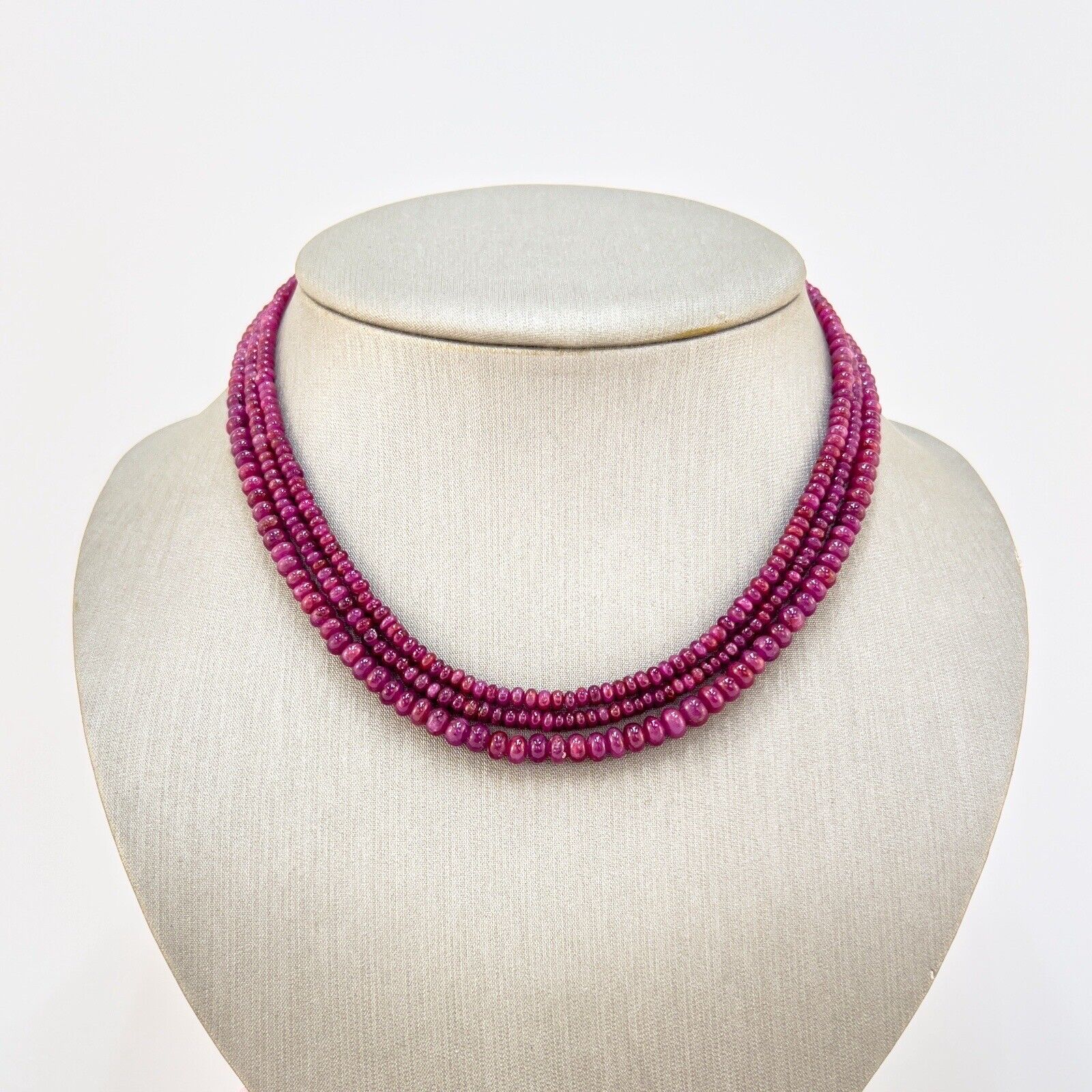 Natural Ruby Smooth Rondelle 14K Yellow Gold Necklace, New 43"