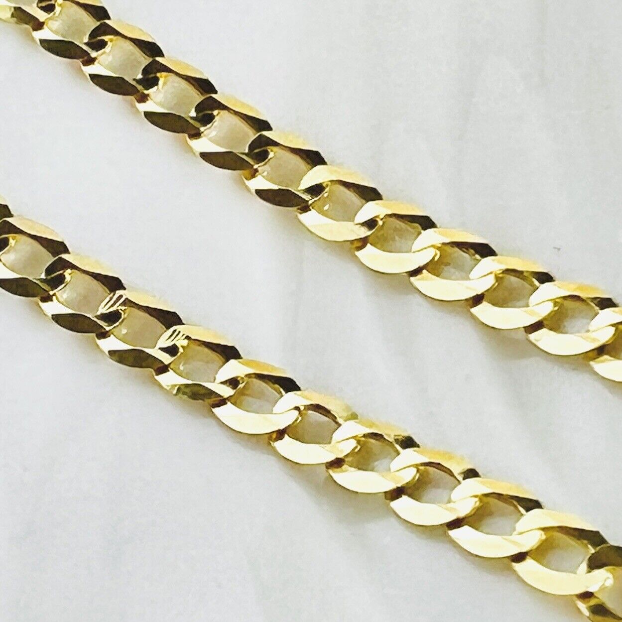Solid 14k Yellow Gold Curb Link Flat Diamond-Cut Chain, 18", New