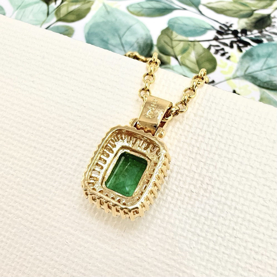 14k Yellow Gold Genuine Emerald & Diamond Pendant, Preowned