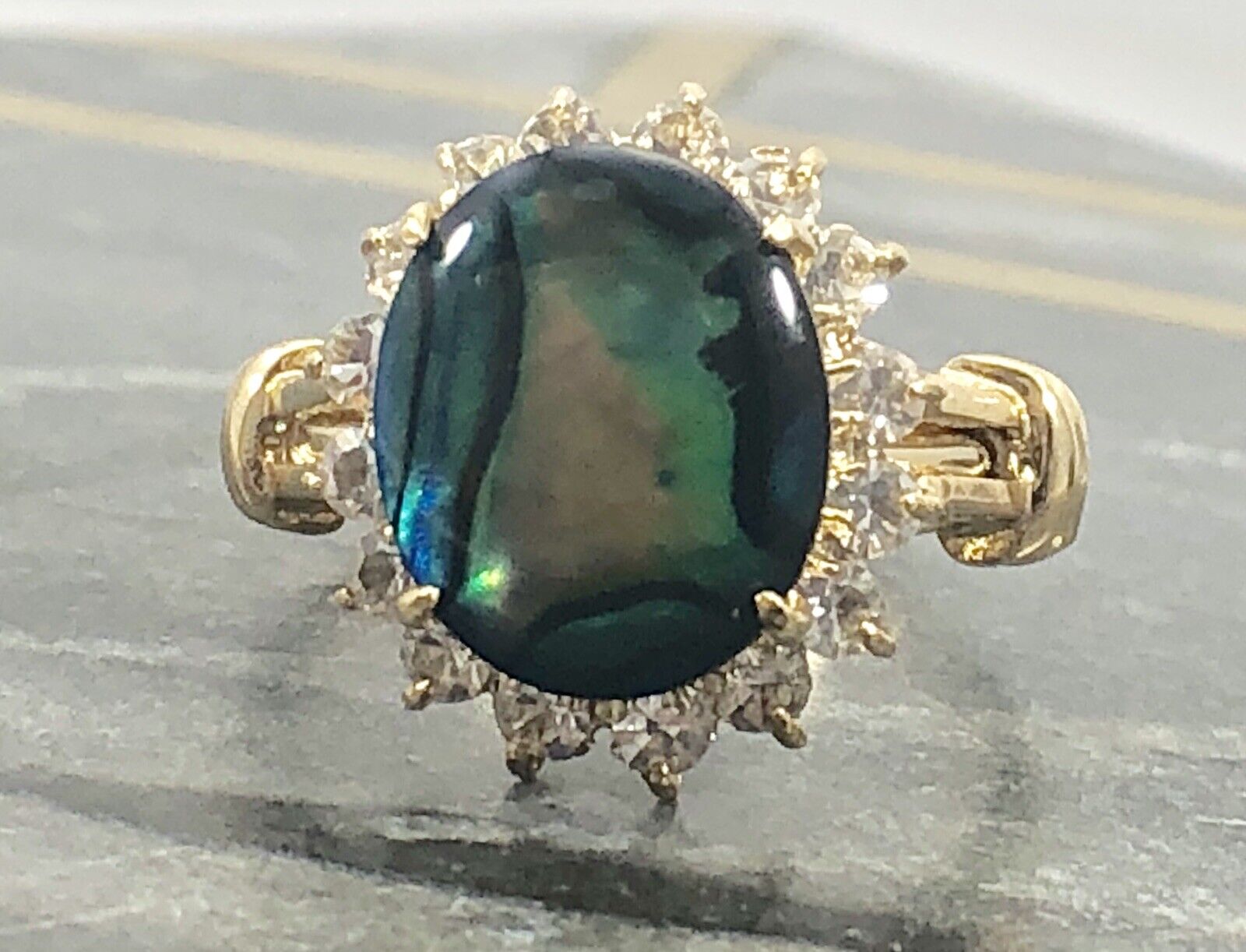 Genuine Abalone and Made With Swarovski HGE Adjustable 6-9 Ring, New