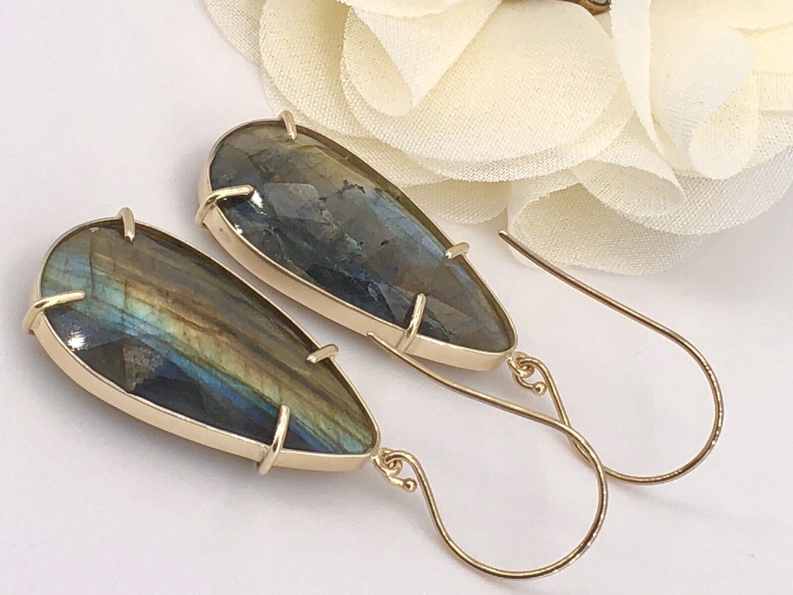 Fabulous! Large (39ctw) Natural Labradorite Dangle/Drop Earrings, New 1.92"