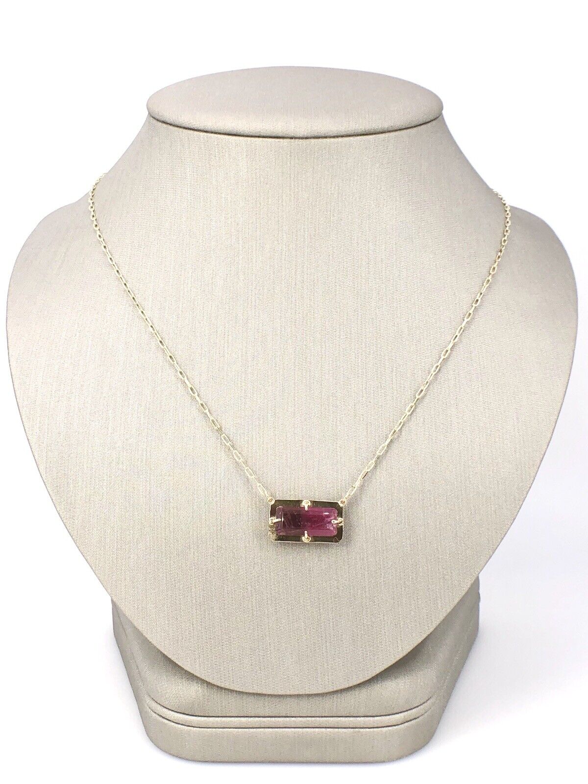 14K Yellow Gold & Genuine Pink Tourmaline  (5.42ct) Pendant/ Necklace,18.75" New