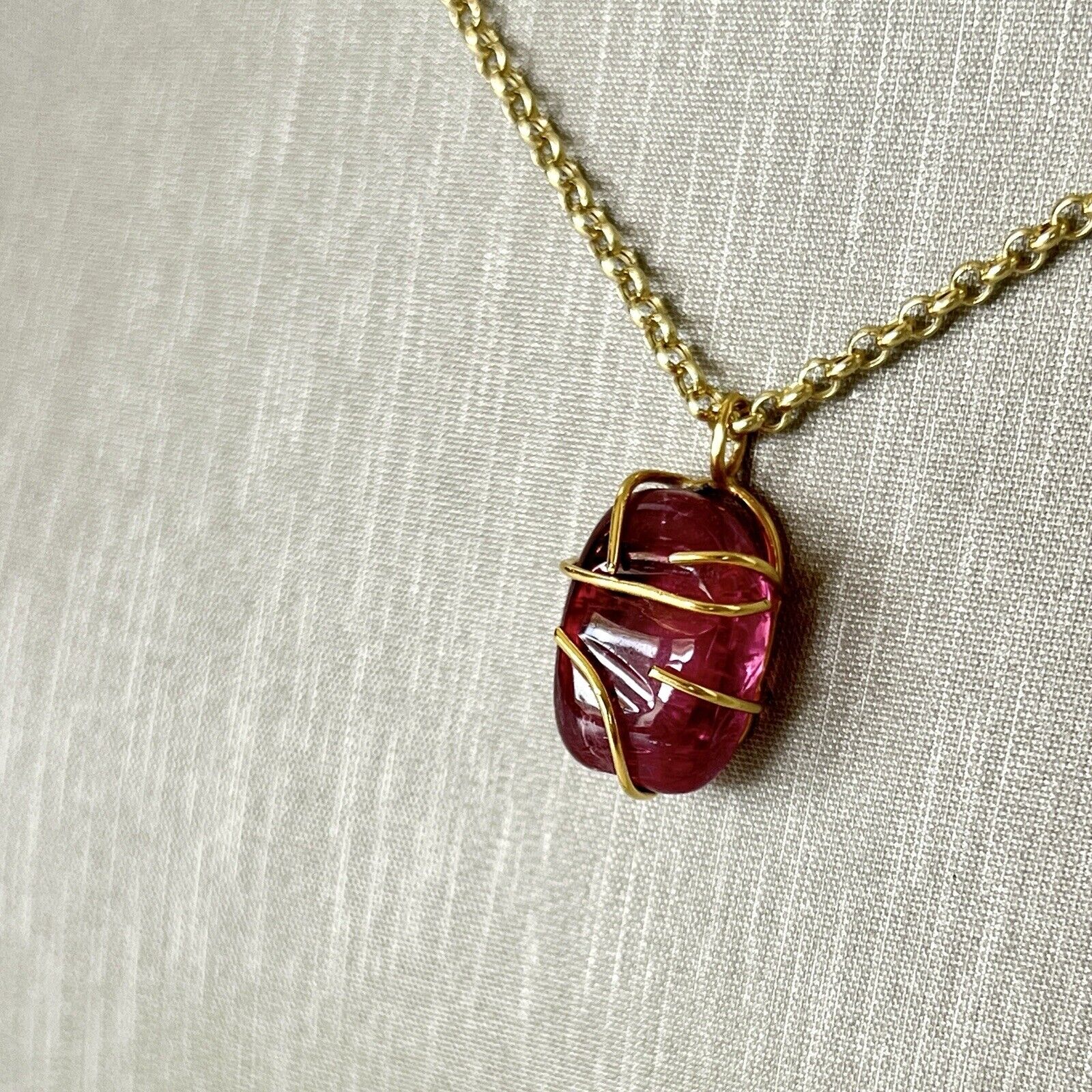 Solid 14k Yellow Gold Natural Smooth Pink Tourmaline (15ct) Nugget Pendant, New