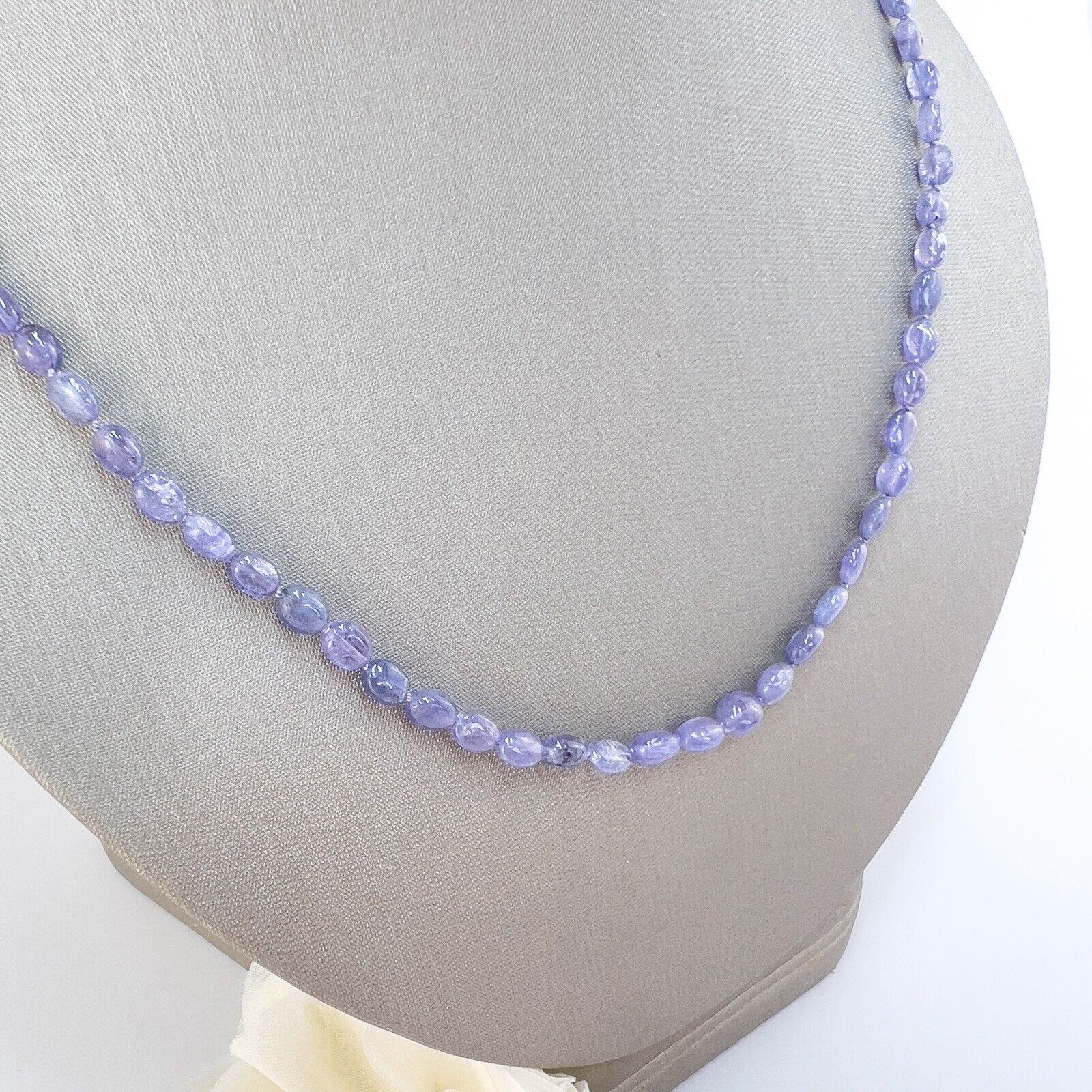 Natural Tanzanite 14k Yellow Gold Beaded Necklace, New 18"