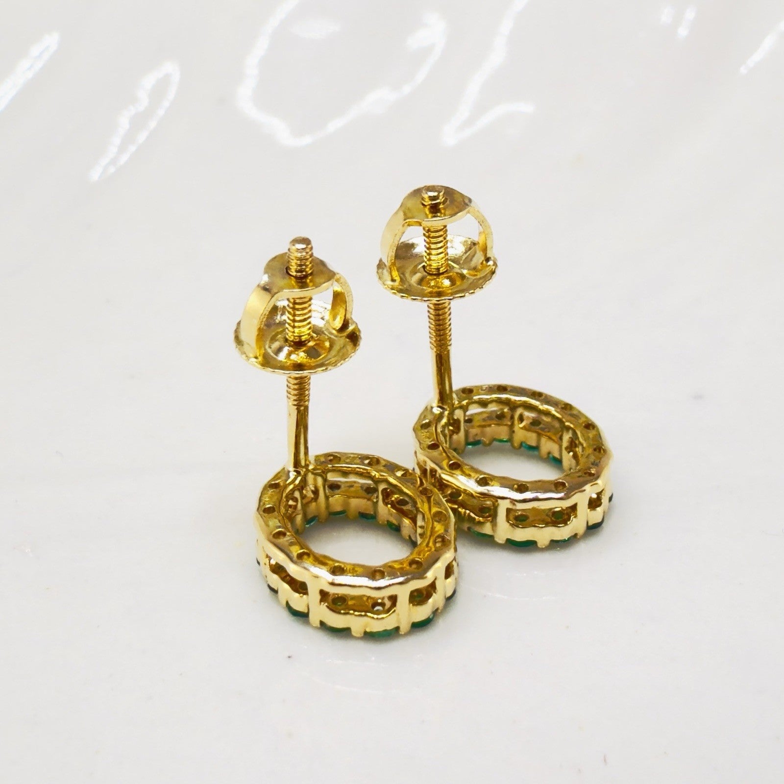 10k Yellow Gold Genuine Emerald Oval Stud Screwback Earrings, New