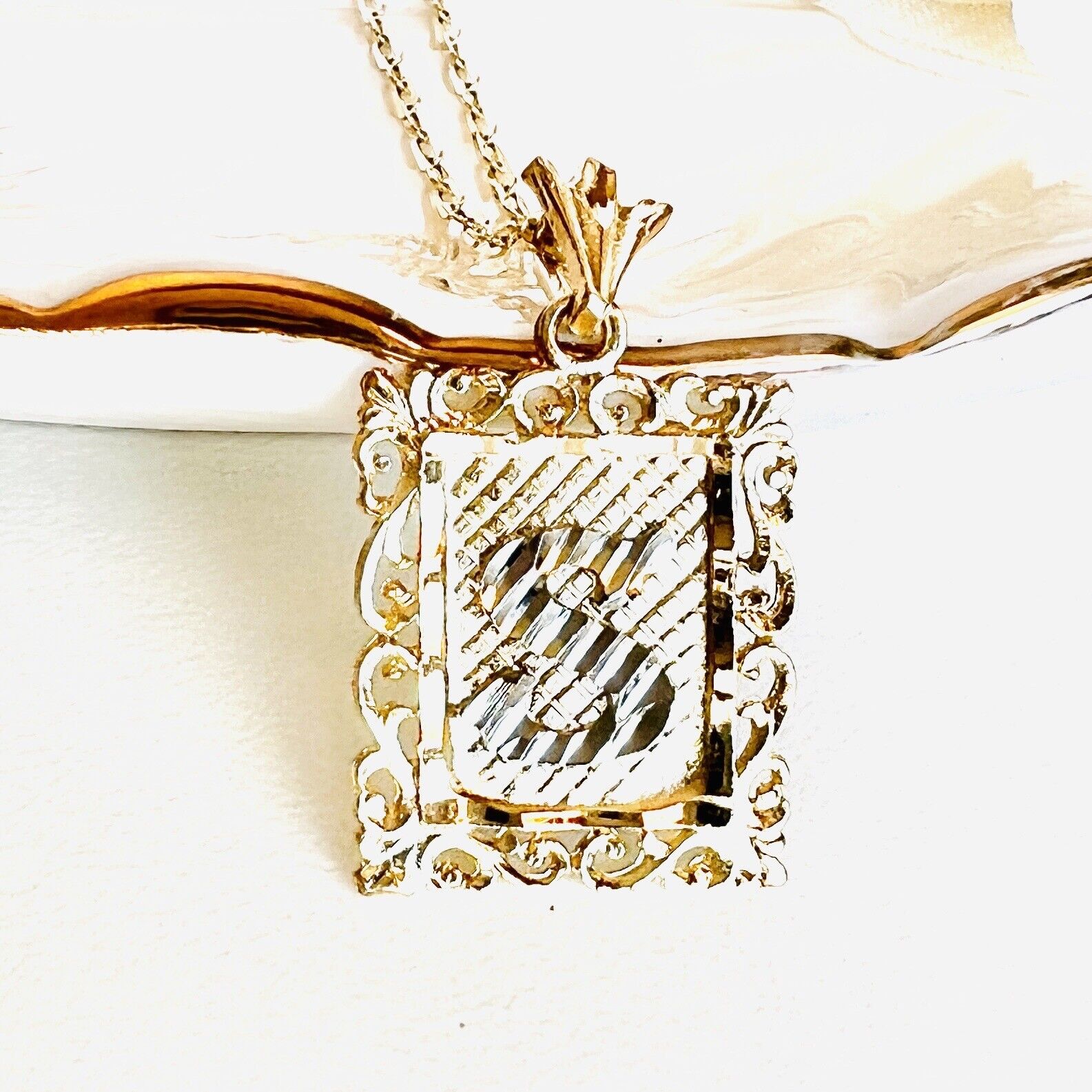 Solid 14k Yellow/White Gold "S" Initial Monogram Charm/Pendant, New 1.06"